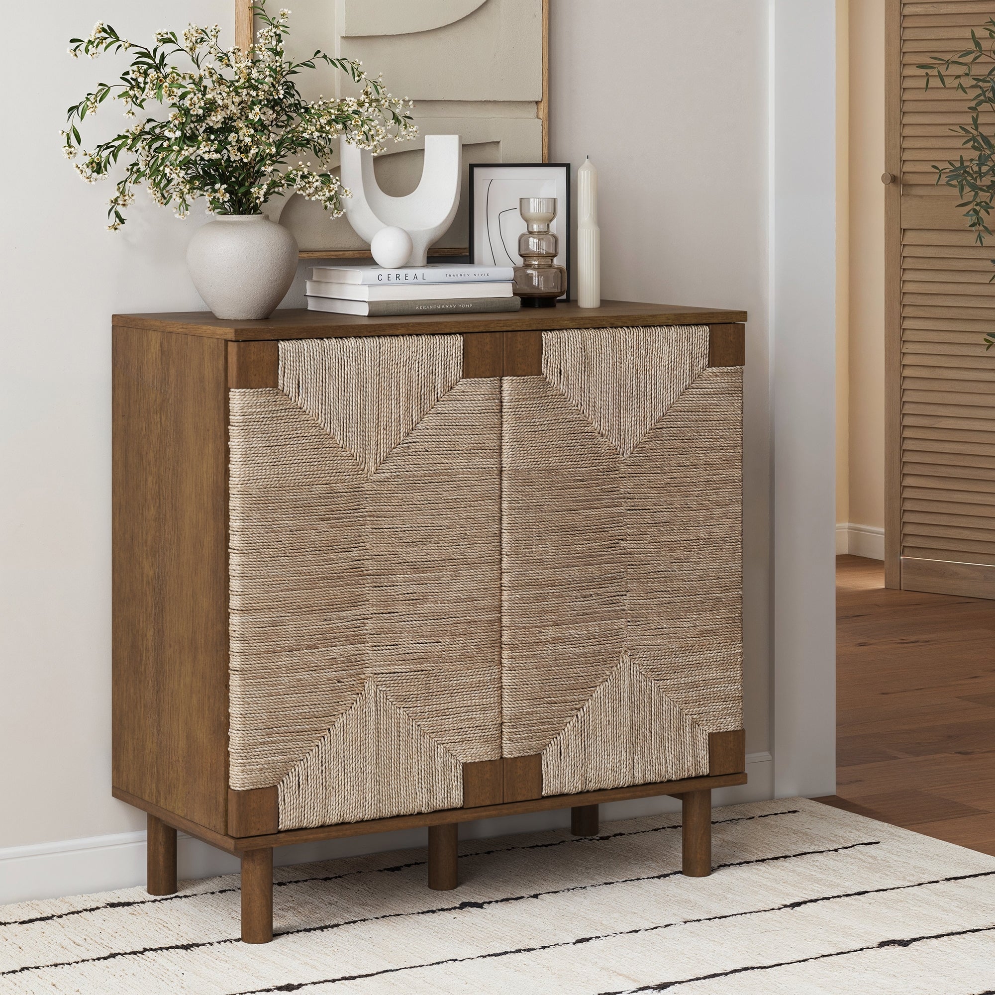 Beacon Wood & Seagrass Storage Cabinet Dark Brown | Nathan James