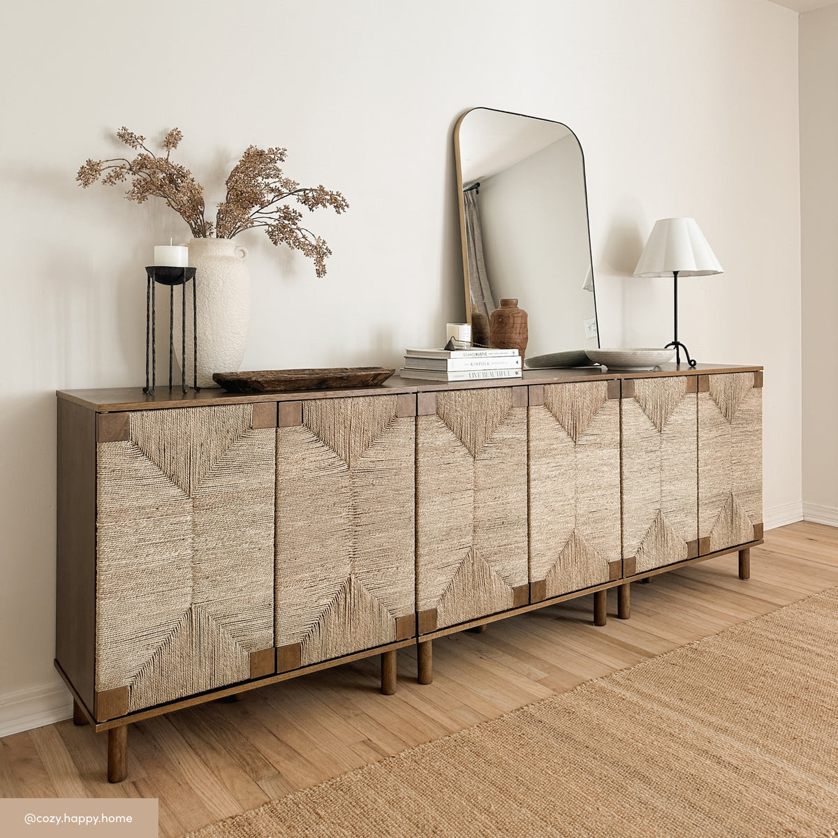 Beacon Wood & Seagrass Storage Cabinet Dark Brown | Nathan James