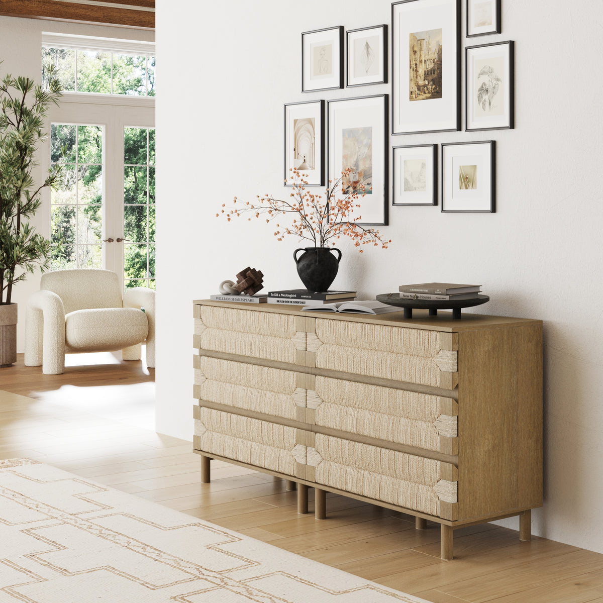 boho dresser set Boho Seagrass 3-Drawer Dresser Light Brown (Set of 2)