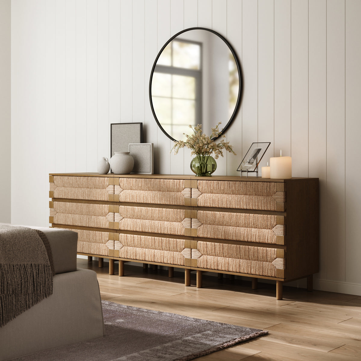 Boho Seagrass 3-Drawer Dresser Light Brown (Set of 3)
