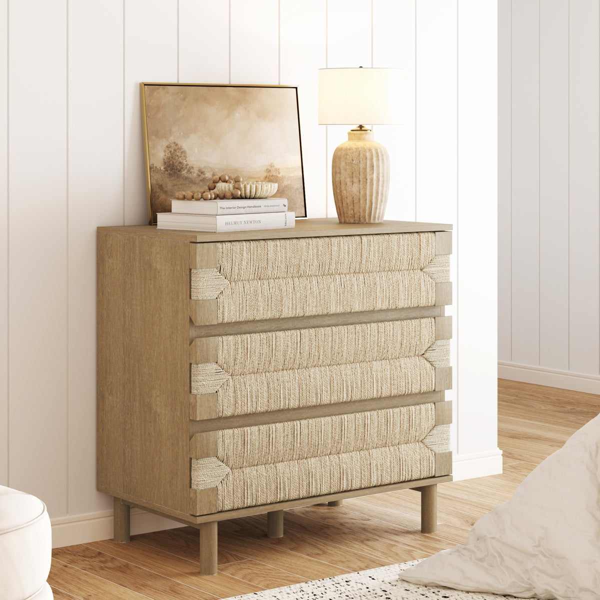white christmas dresses Beacon 3 Drawer Dresser, Bohemian Woven Seagrass Bedroom Dresser - Light Brown Single