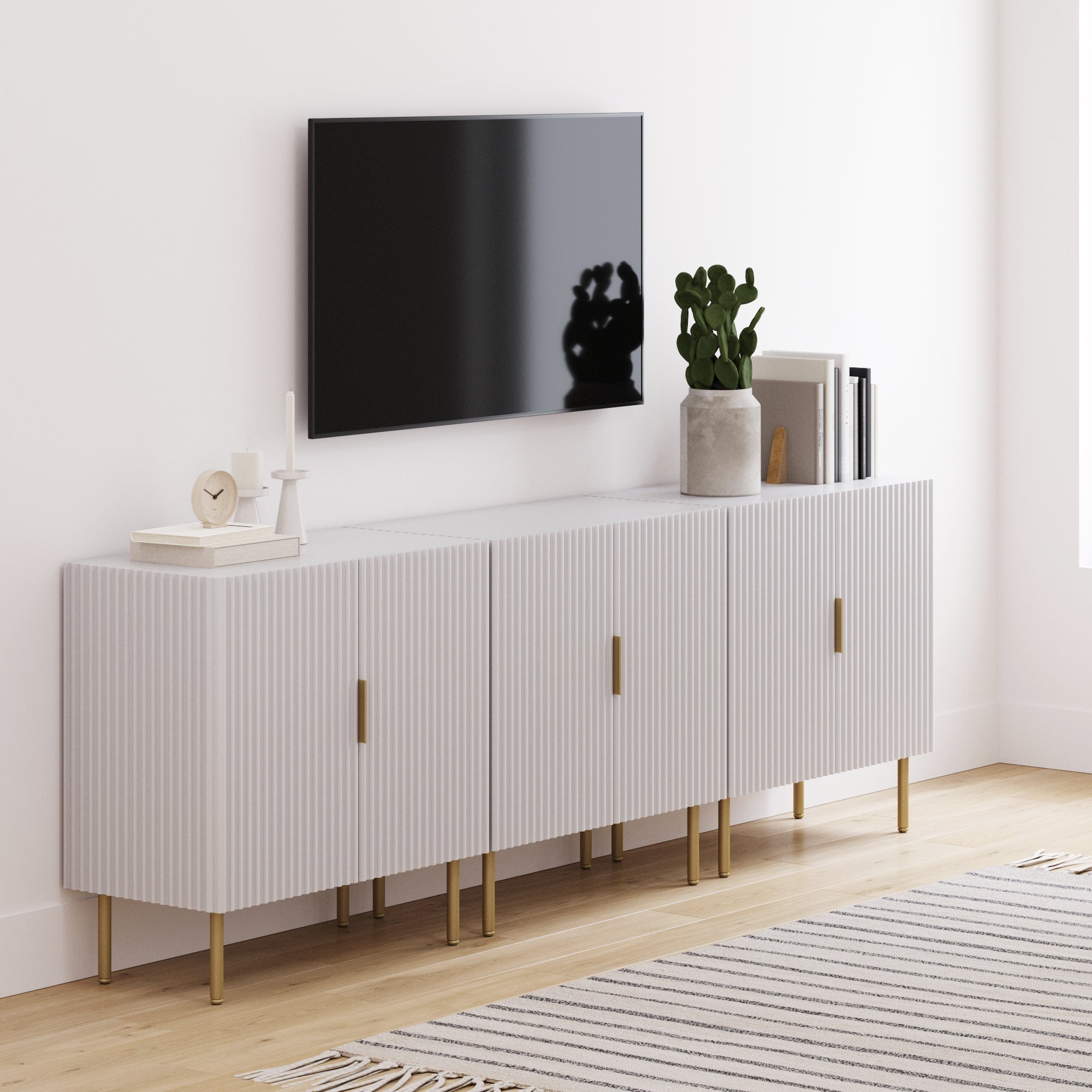 Wood Fluted Glam TV Cabinet