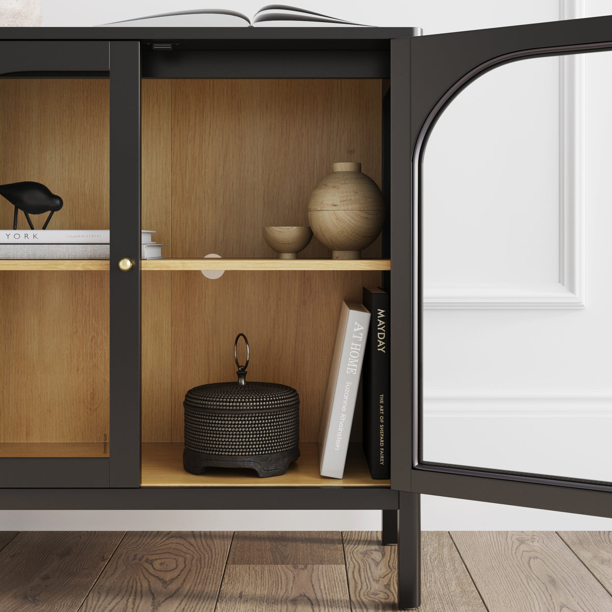 Arched Glass Door TV Console for TVs up to 65" Black - Nathan James