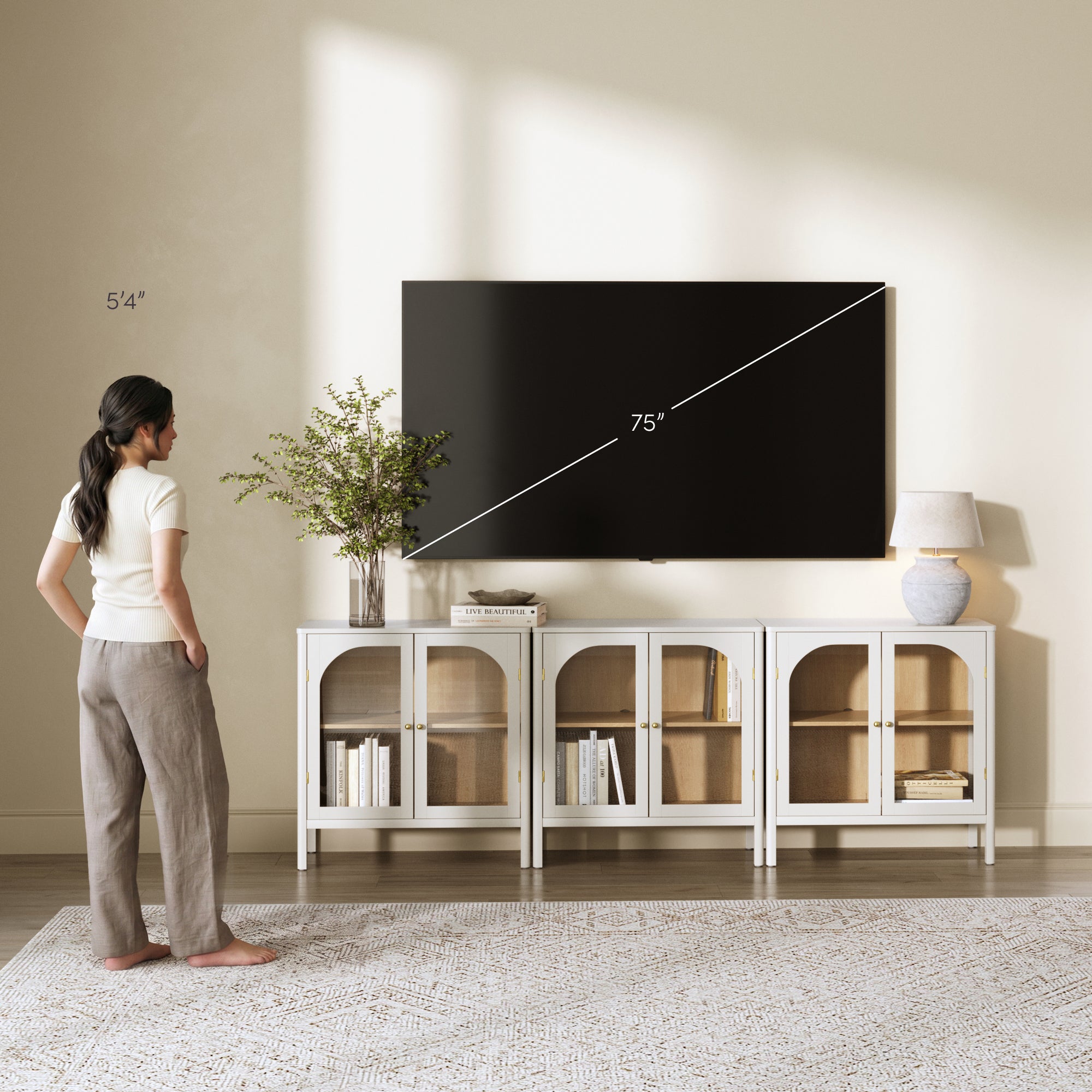 Mason TV Console Rattan Arched Raw Oak for 75