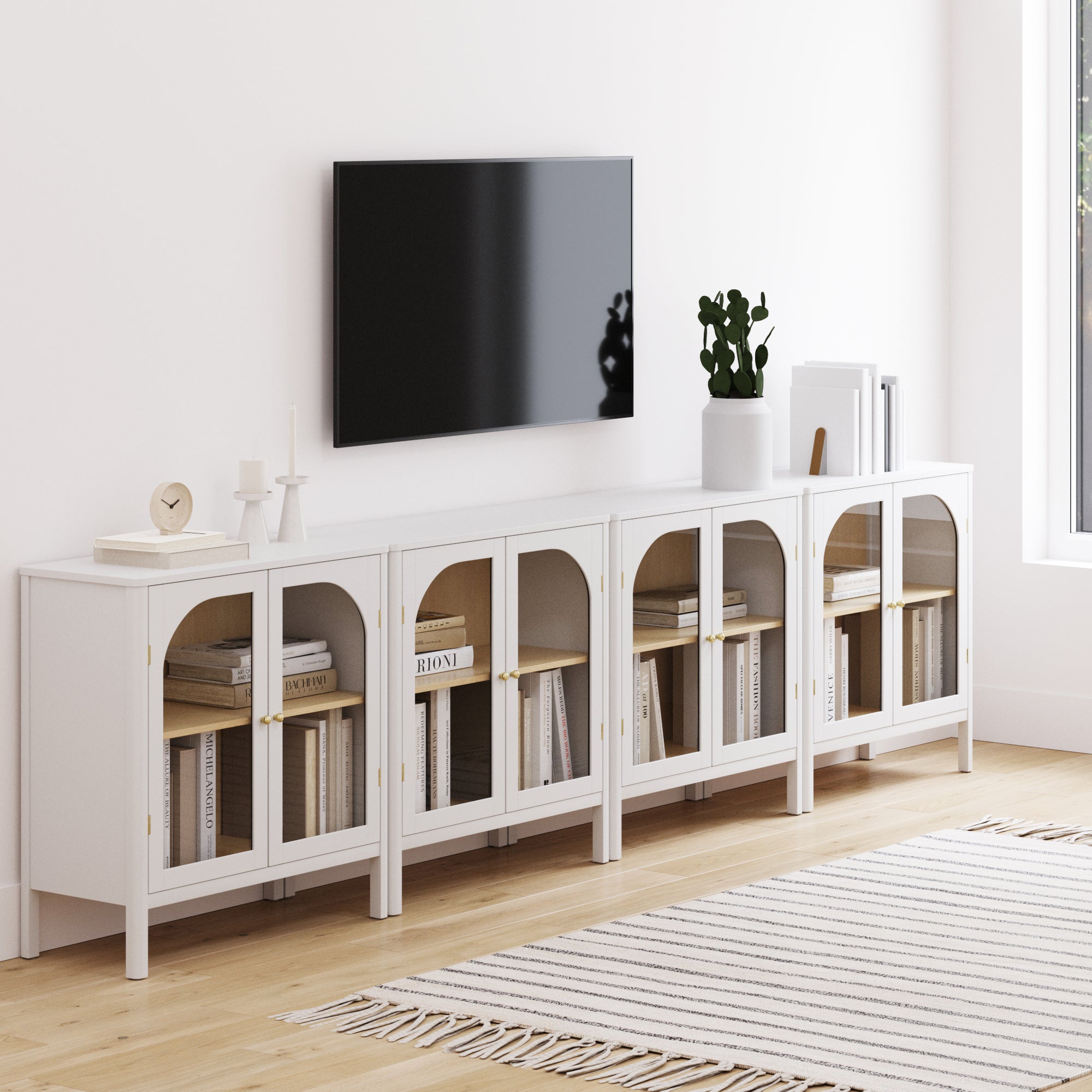 Large Glass Credenza Console Table White (Set of 4)