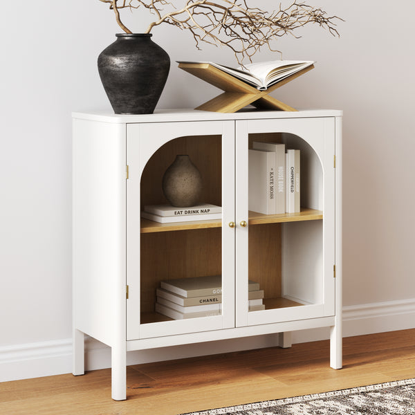 Wood Curio Cabinet with Glass Doors Cabinet White