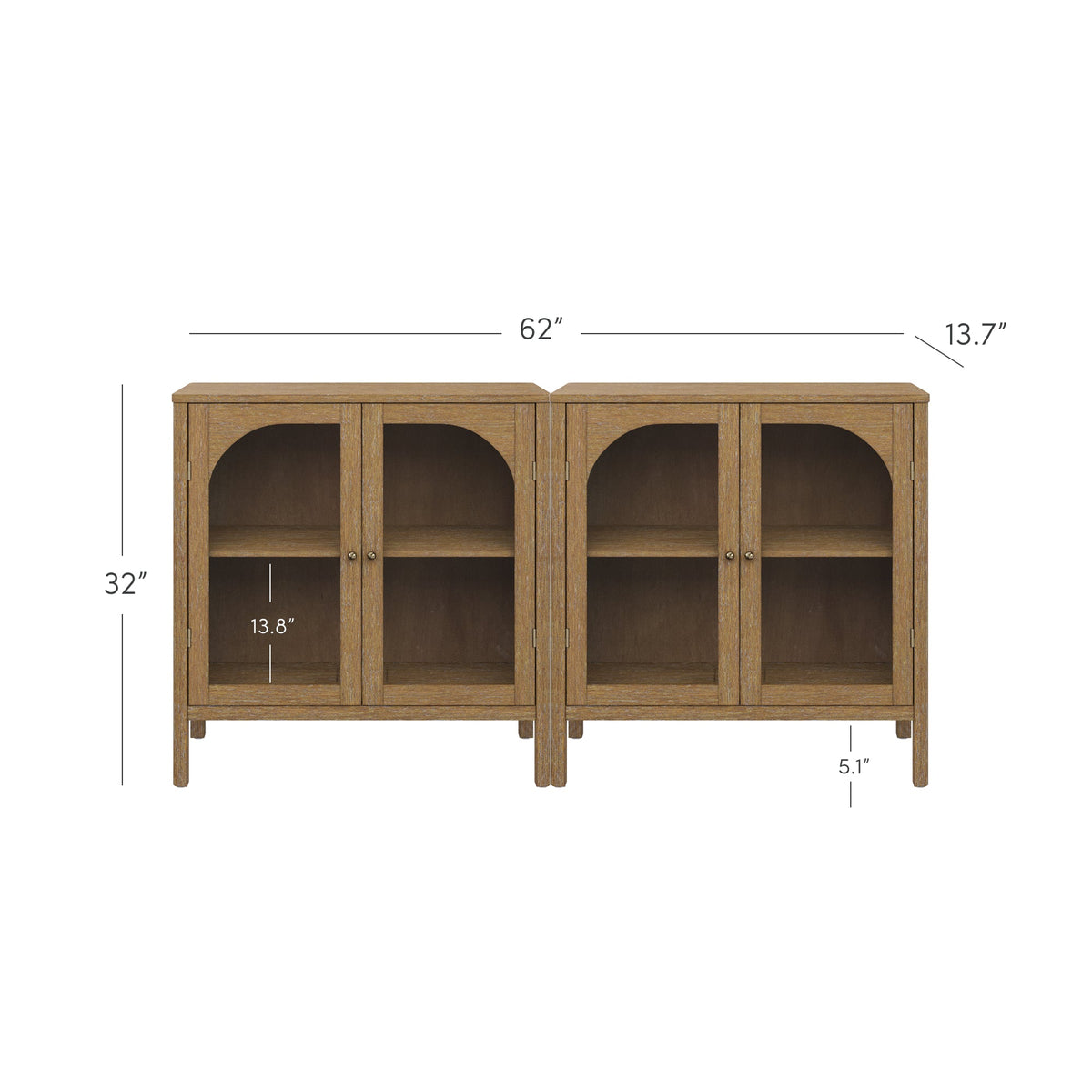 Curio Cabinet Credenza with Glass Door Brown (Set of 2) - Nathan James