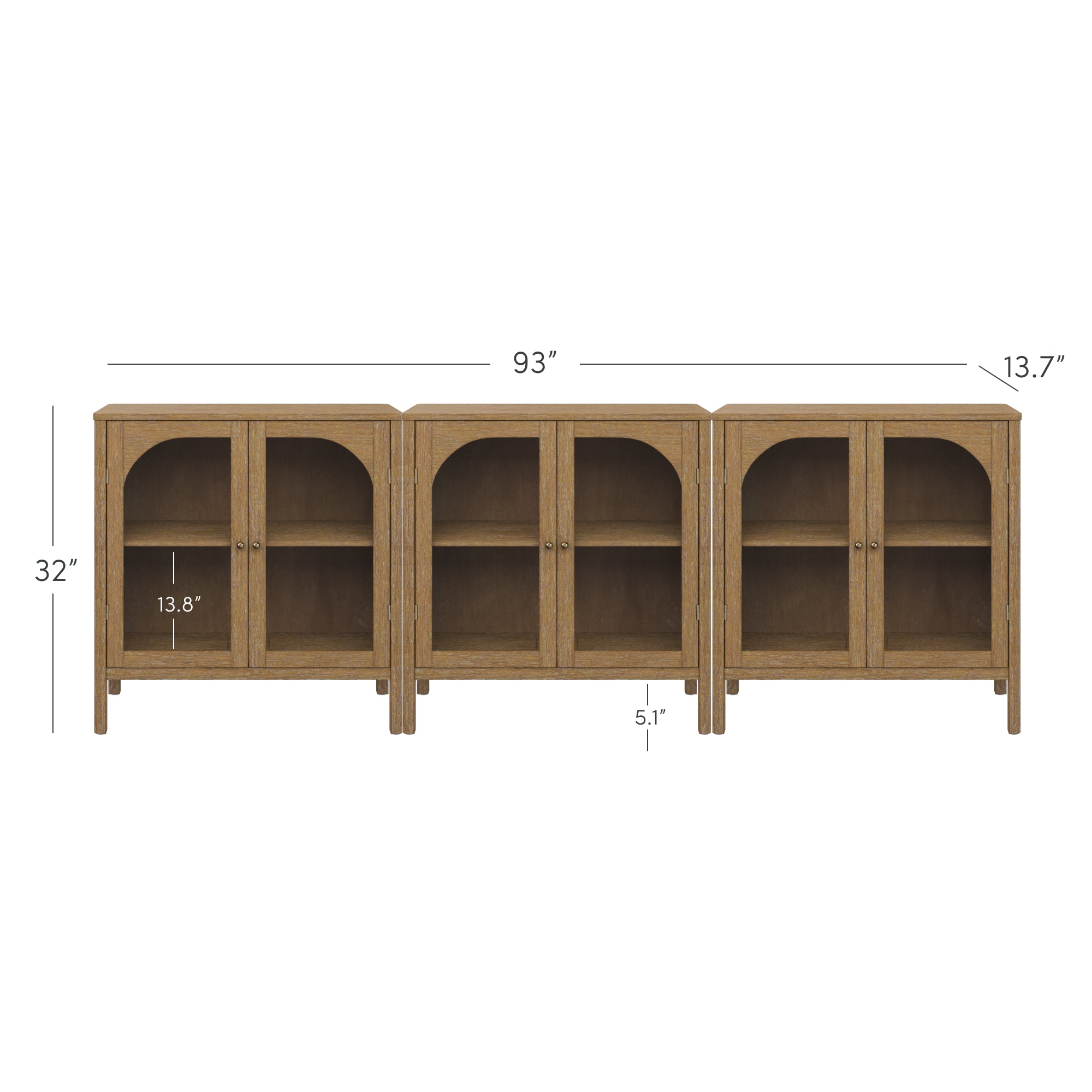 Curio Cabinet TV Stand Credenza with Glass Door Brown (Set of 3) - Thumbnail 3