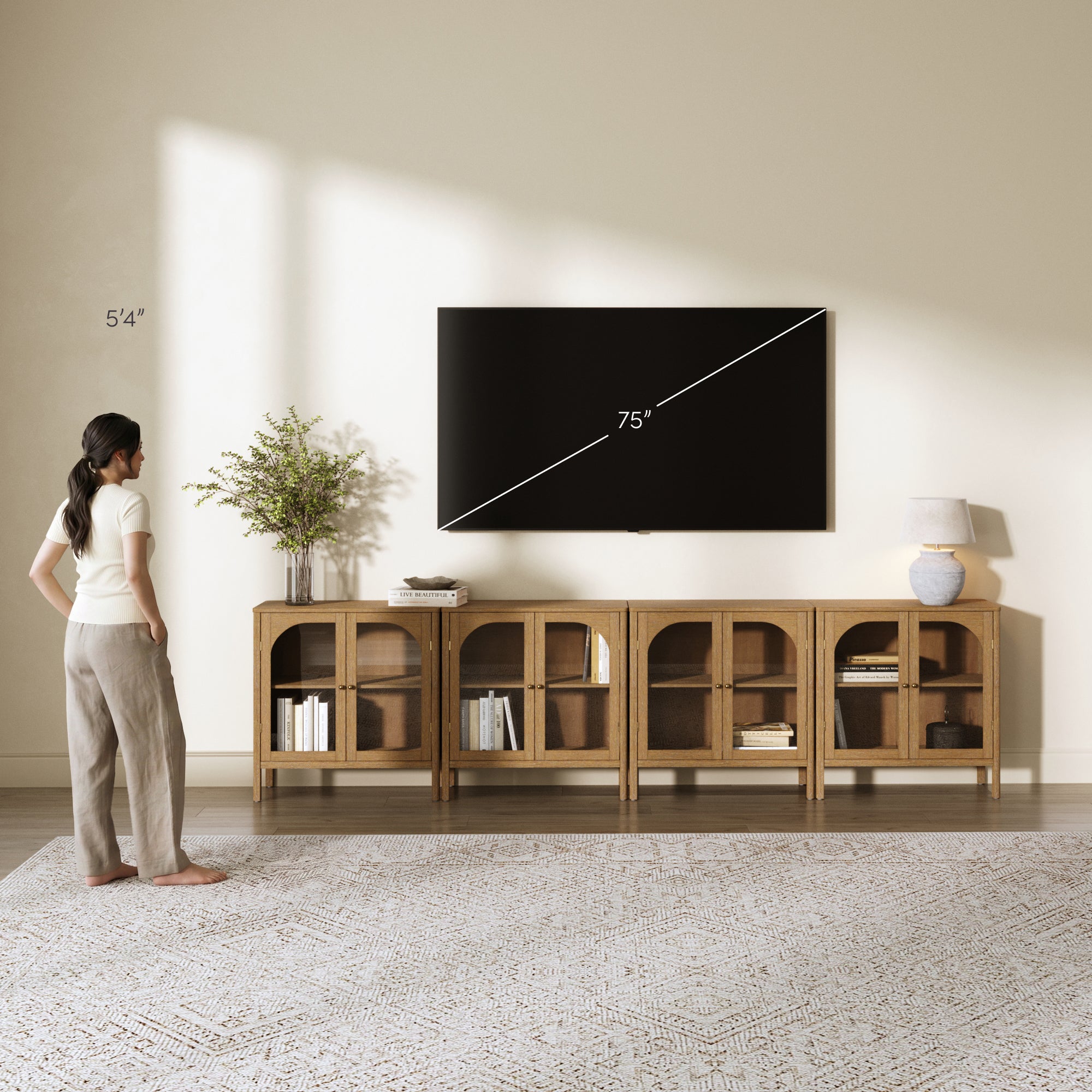 Mason Credenza Glass Door Brown Set of 4 | Nathan James
