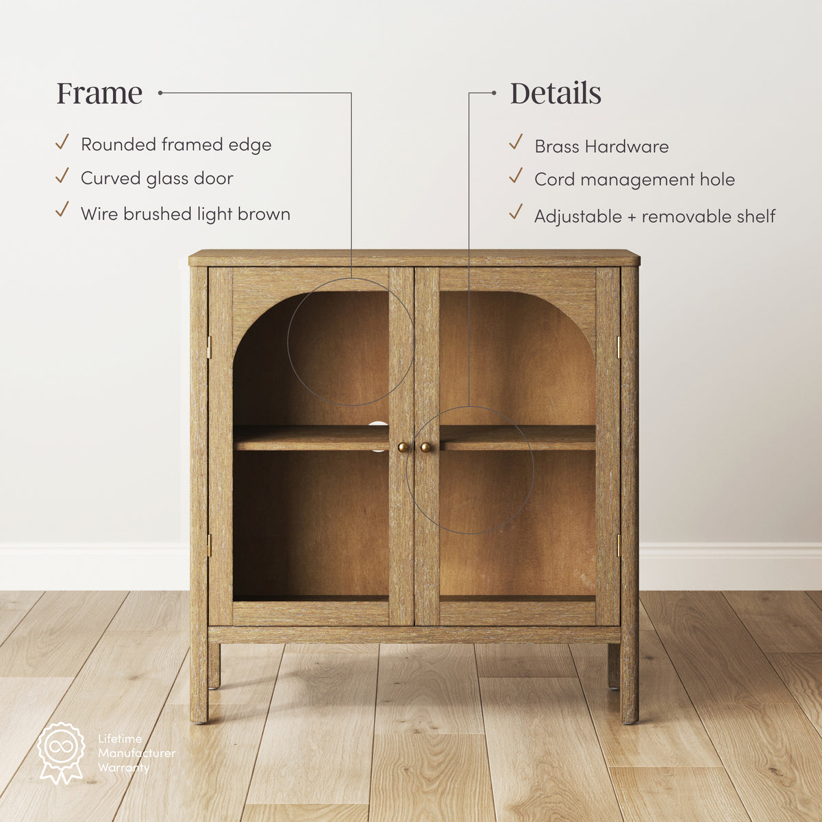 Arched Glass Door TV Console for TVs up to 65" Brown - Nathan James