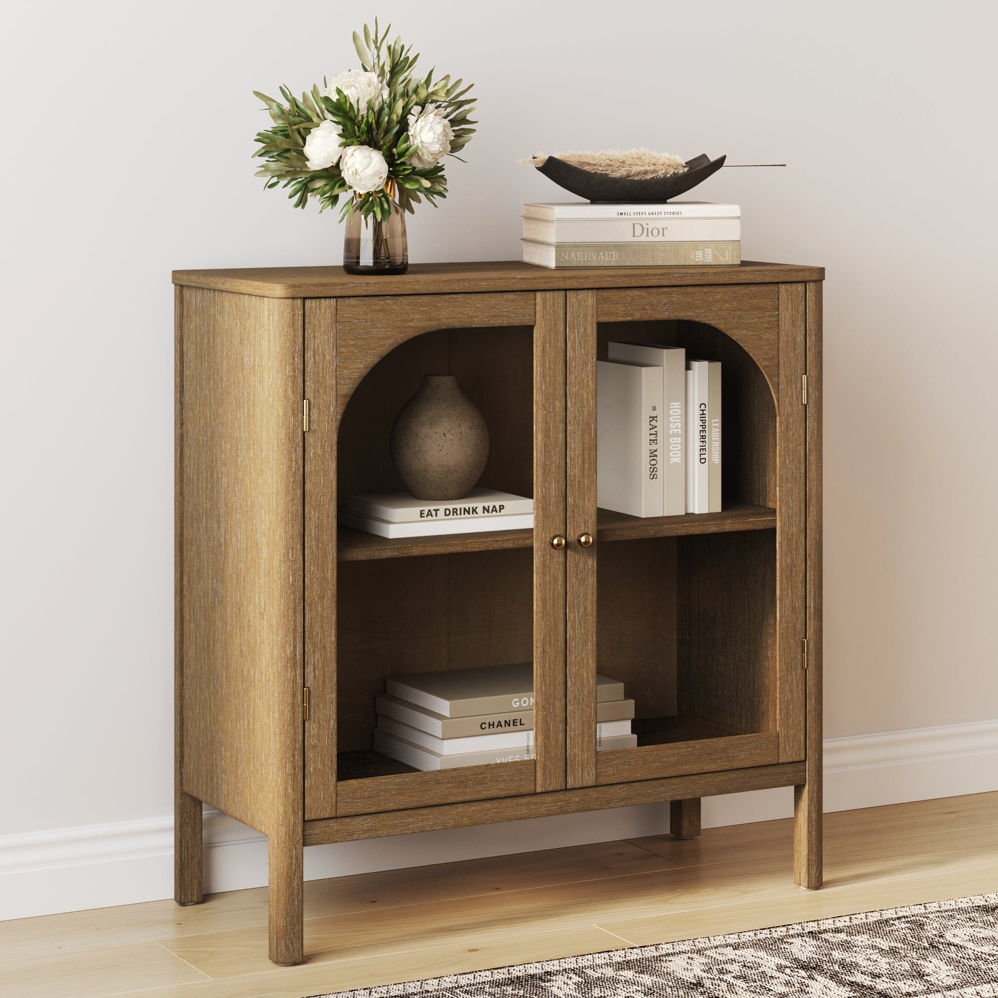 Wood Curio Cabinet with Glass Doors - Thumbnail 4