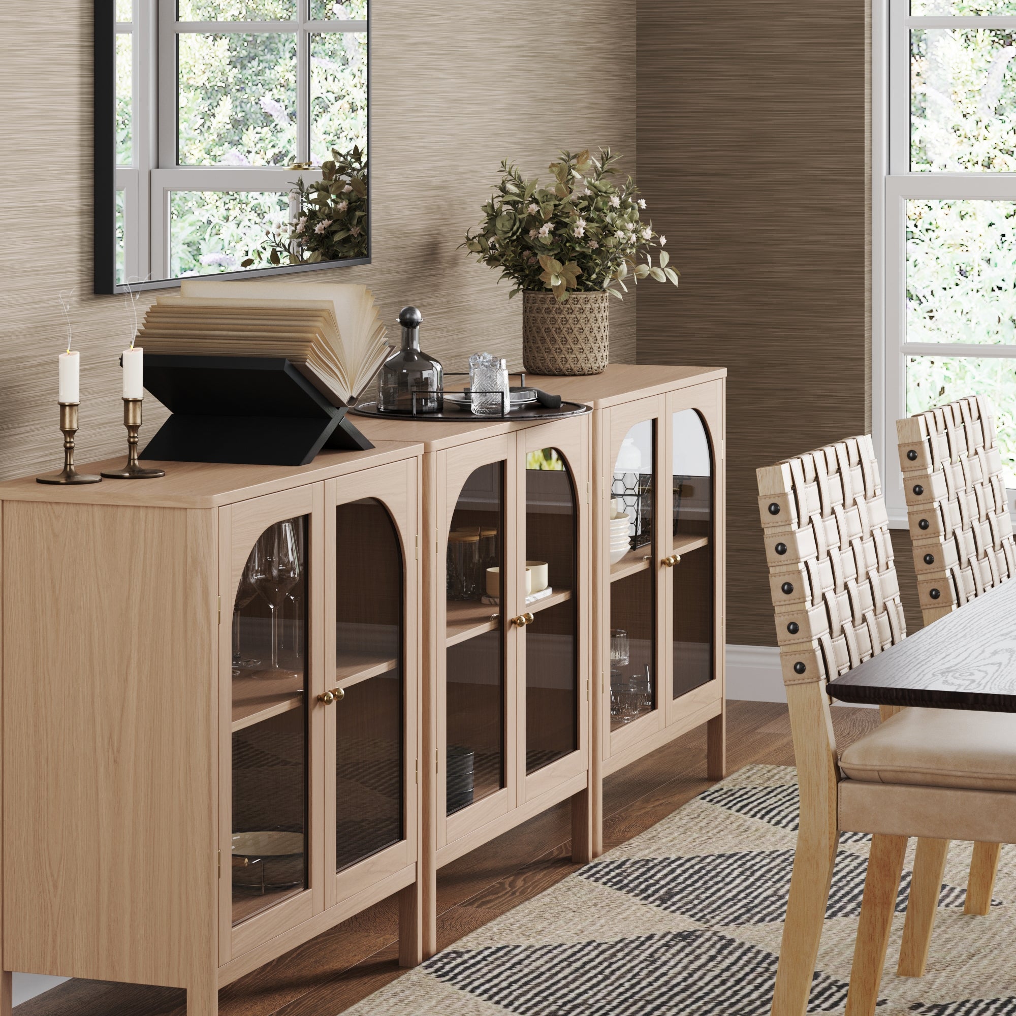 Mason Farmhouse Wood & Glass Raw Oak Storage Cabinet | Nathan James