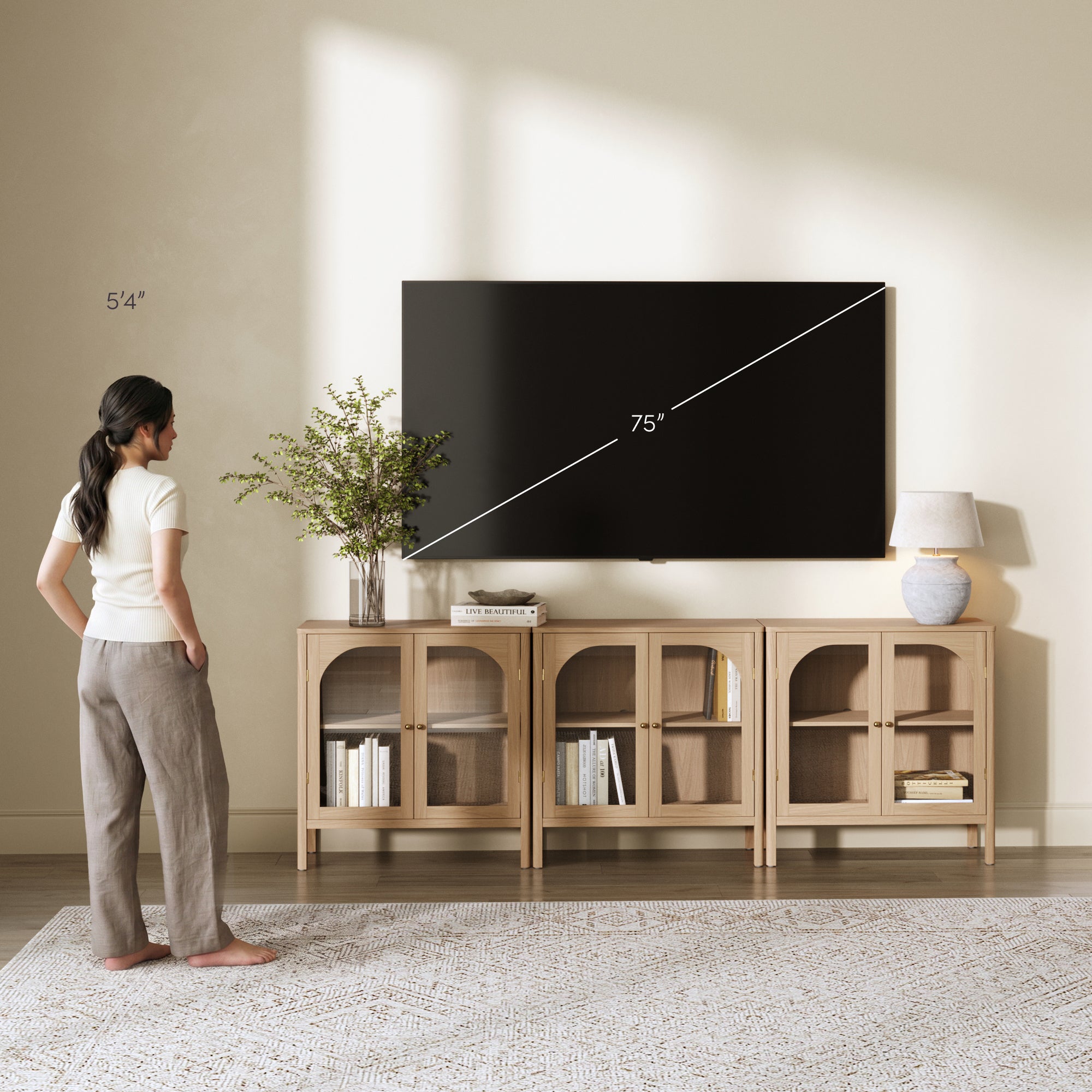Mason Credenza Raw Oak Glass Door Set of 3 | Nathan James