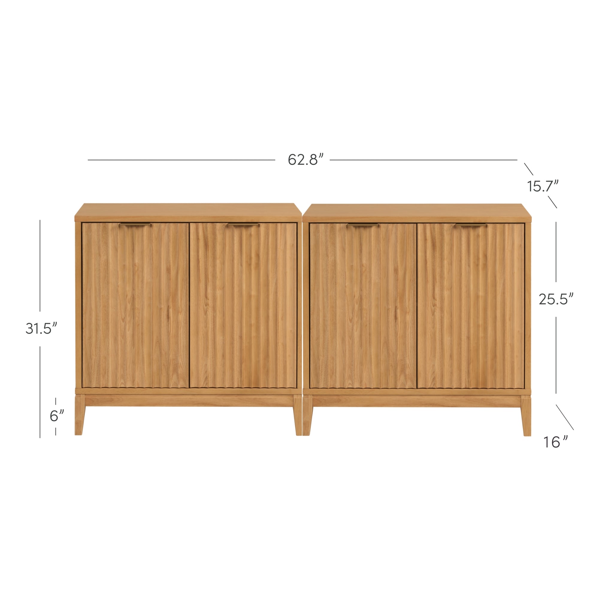 Mid-Century Fluted TV Console Credenza Warm Pine (Set of 2)