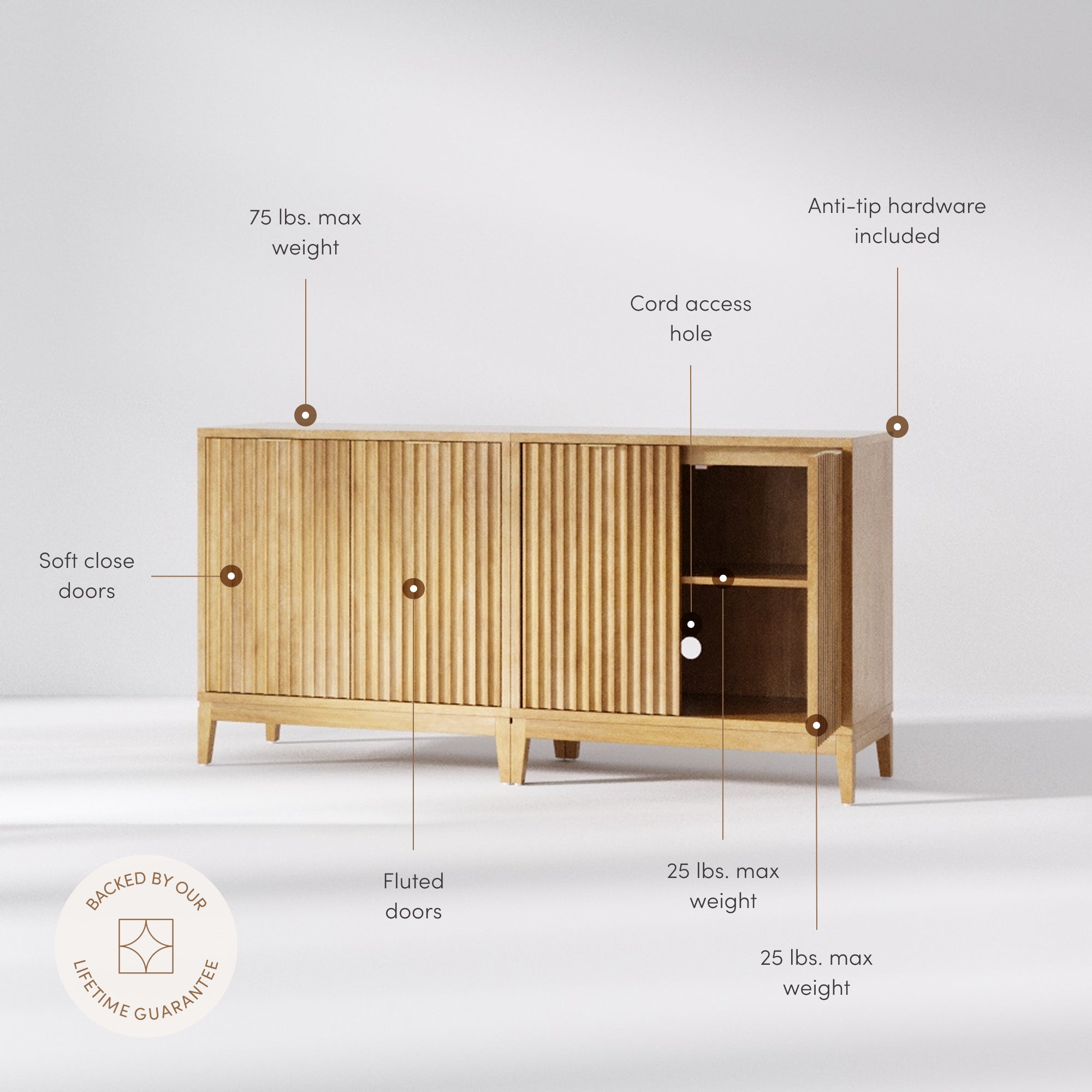 Jasper Credenza Warm Pine Wood Set of 2 | Nathan James