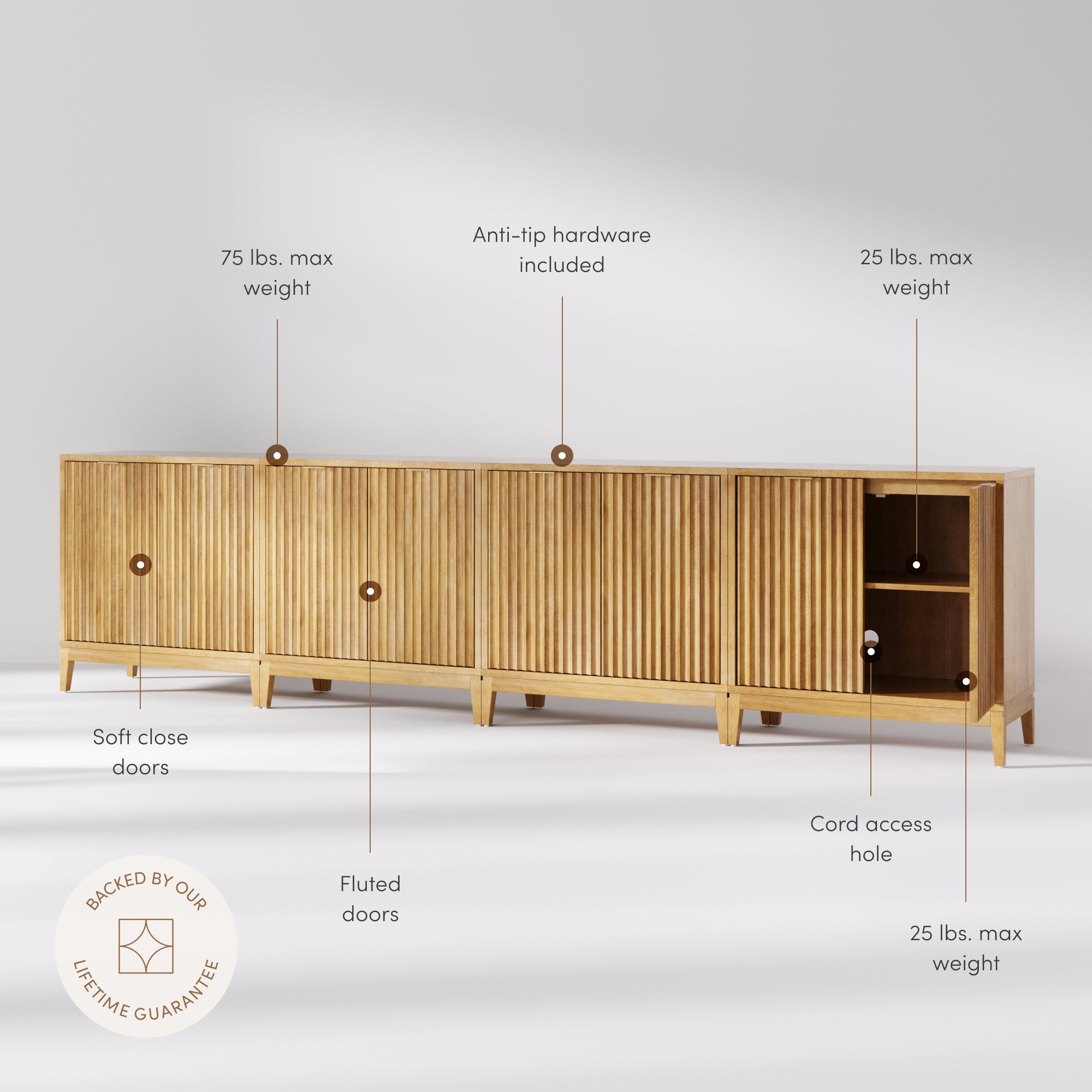 Jasper Warm Pine Wood Fluted Console | Nathan James