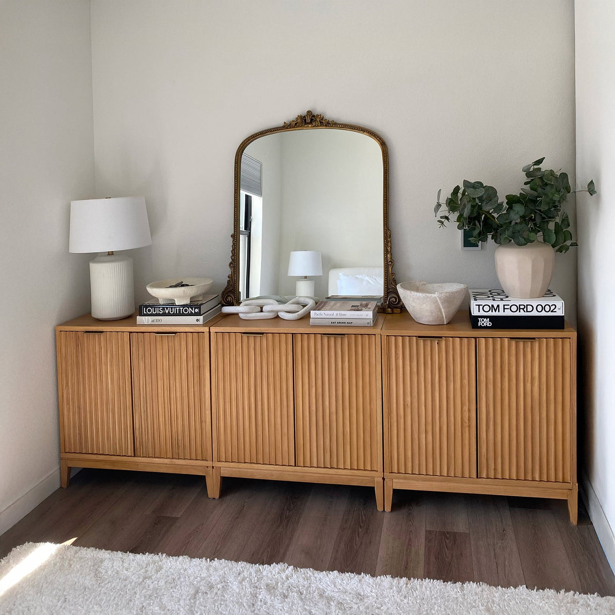 Mid-Century Large Fluted Credenza Console Table Warm Pine (Set of 4) - Nathan James