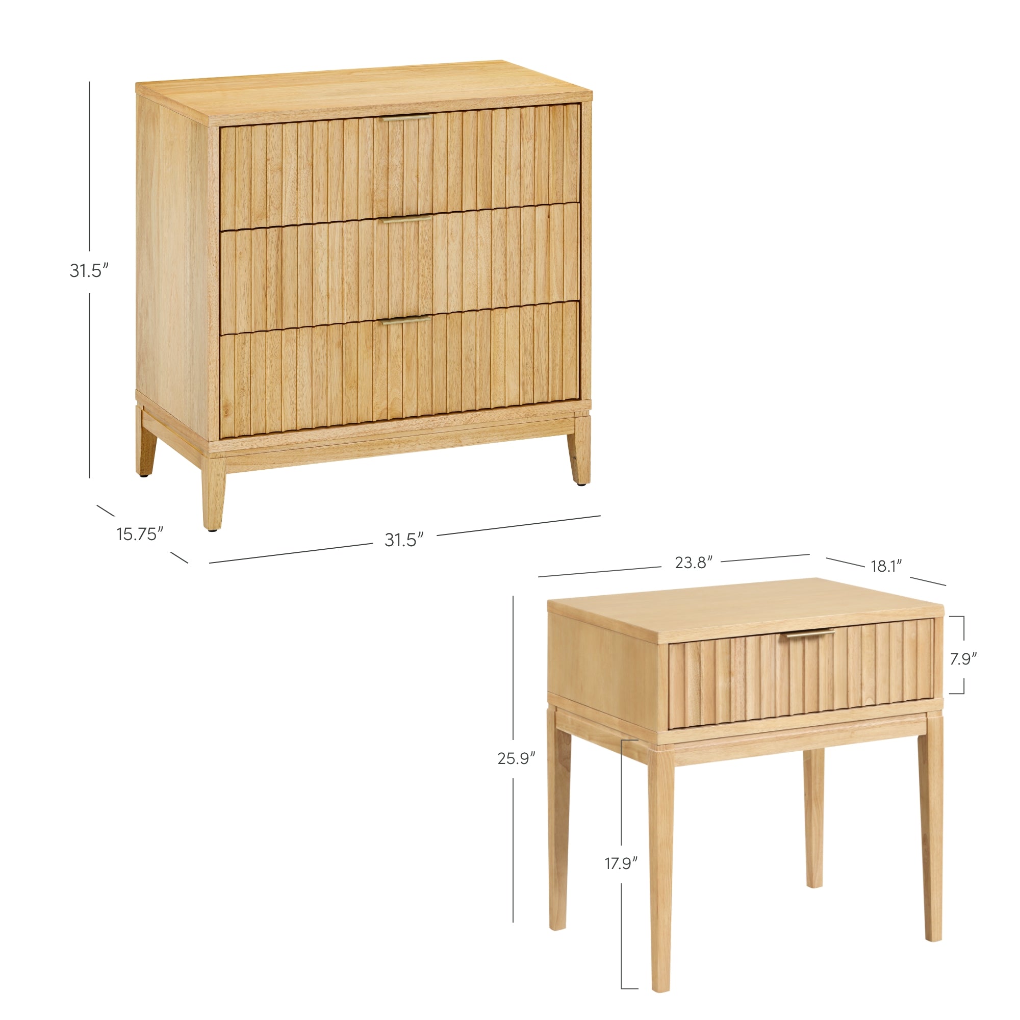 Fluted Dresser and 2 Nightstands Set - Thumbnail 4