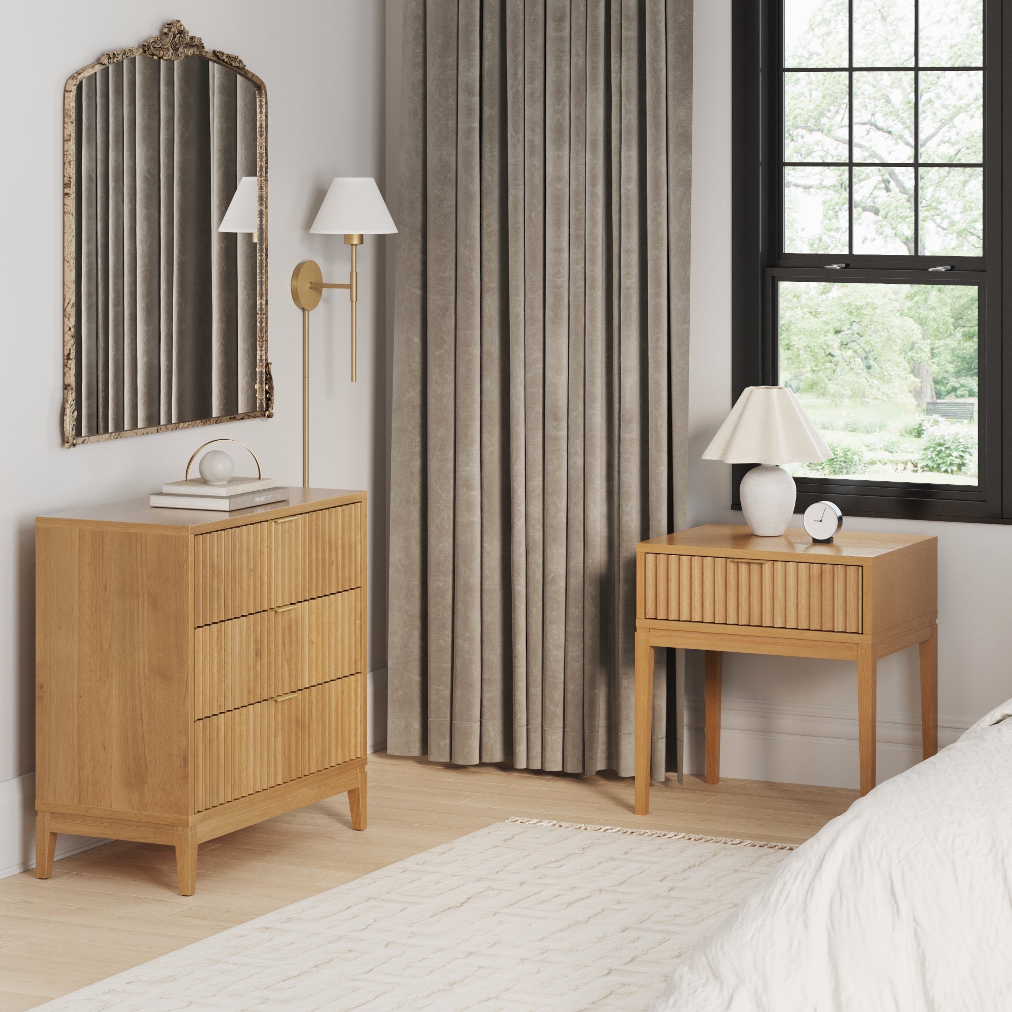 Fluted Dresser and 2 Nightstands Set - Thumbnail 3