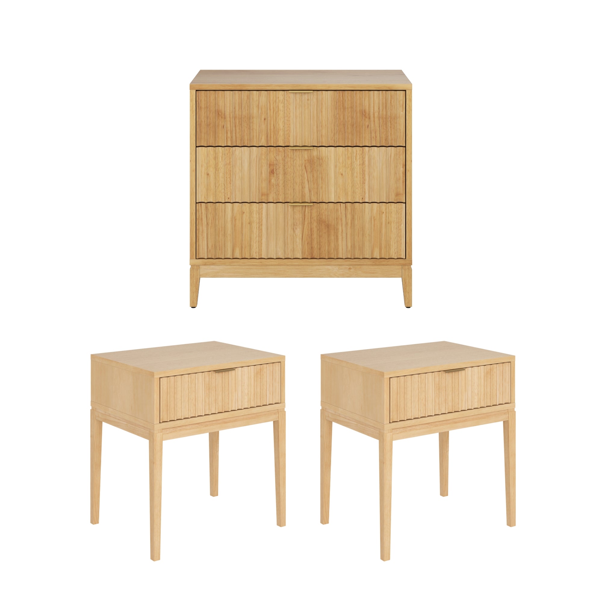 Fluted Dresser and 2 Nightstands Set