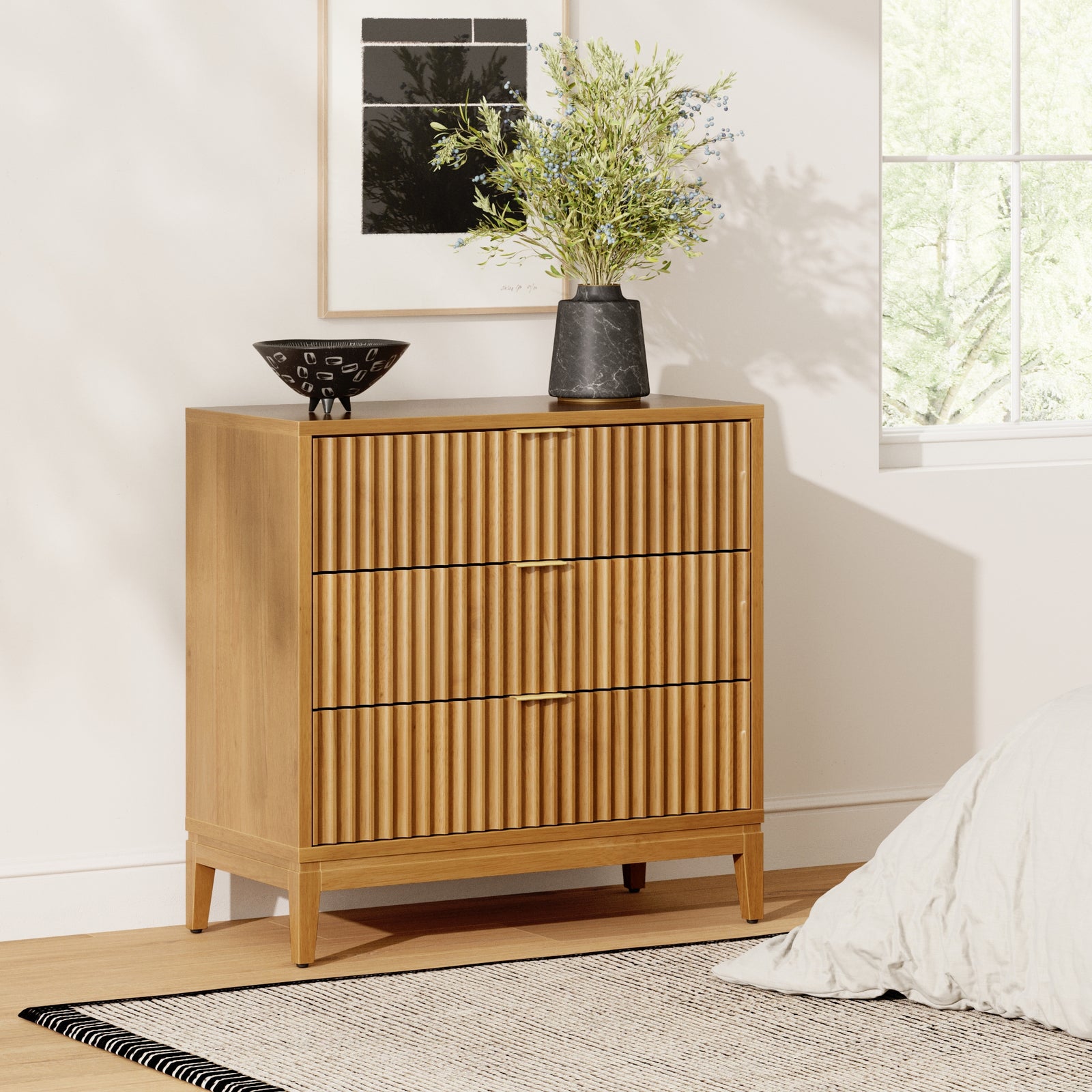 Jasper Dresser Fluted Wood Warm Pine 3-Drawer