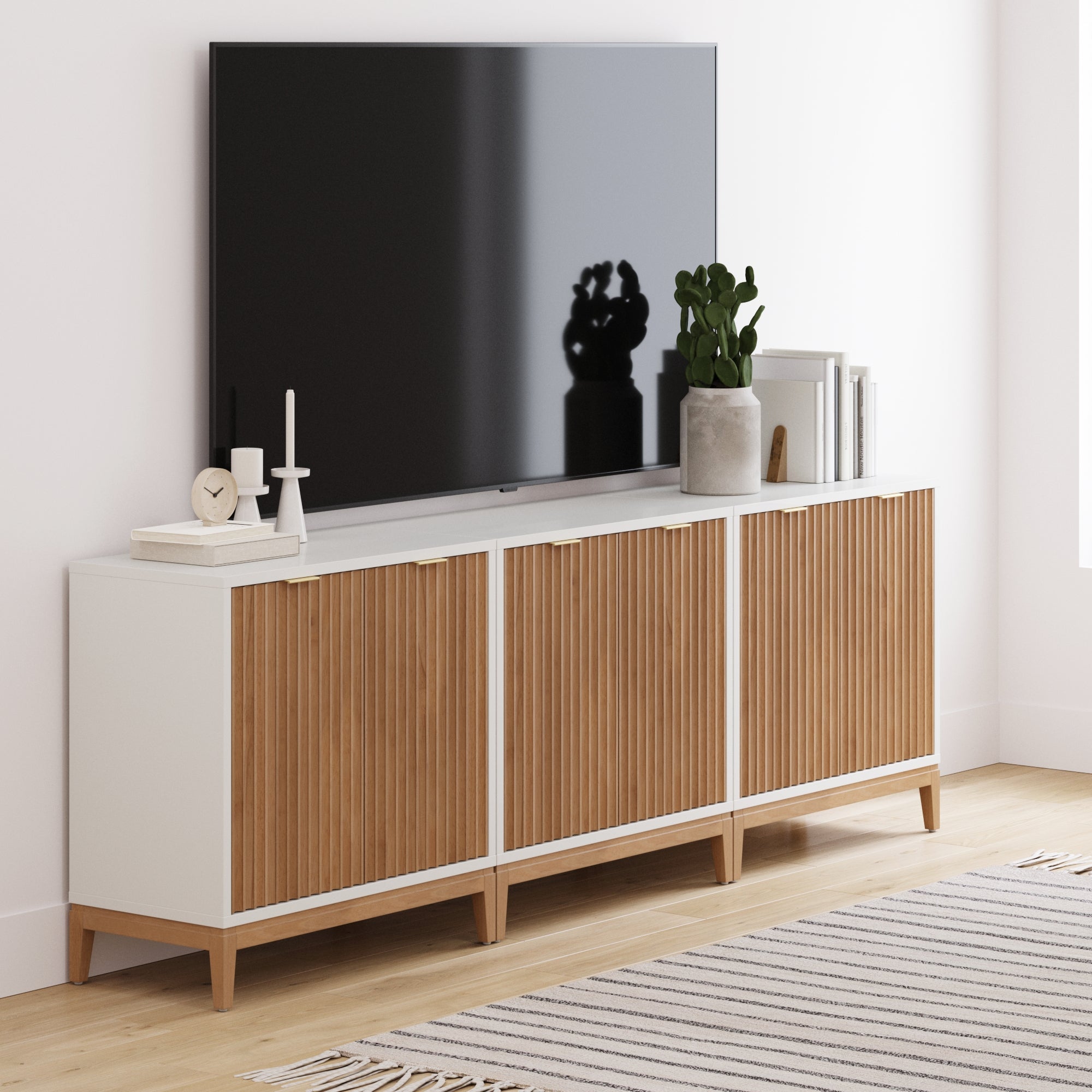 Jasper Boho Wood Fluted Storage Cabinet White Set of 3 | Nathan James