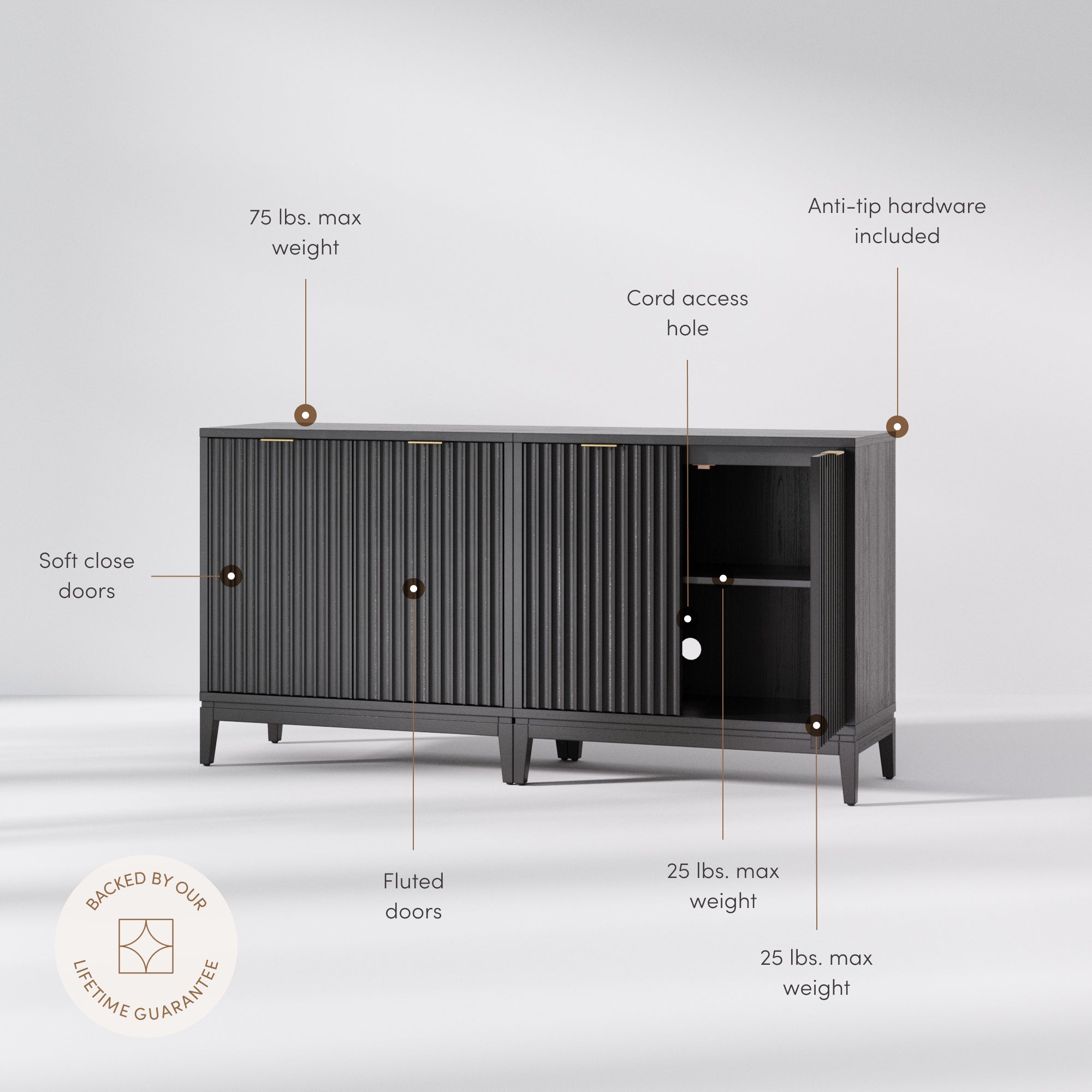 Jasper Credenza Black Oak Set of 2 Fluted | Nathan James