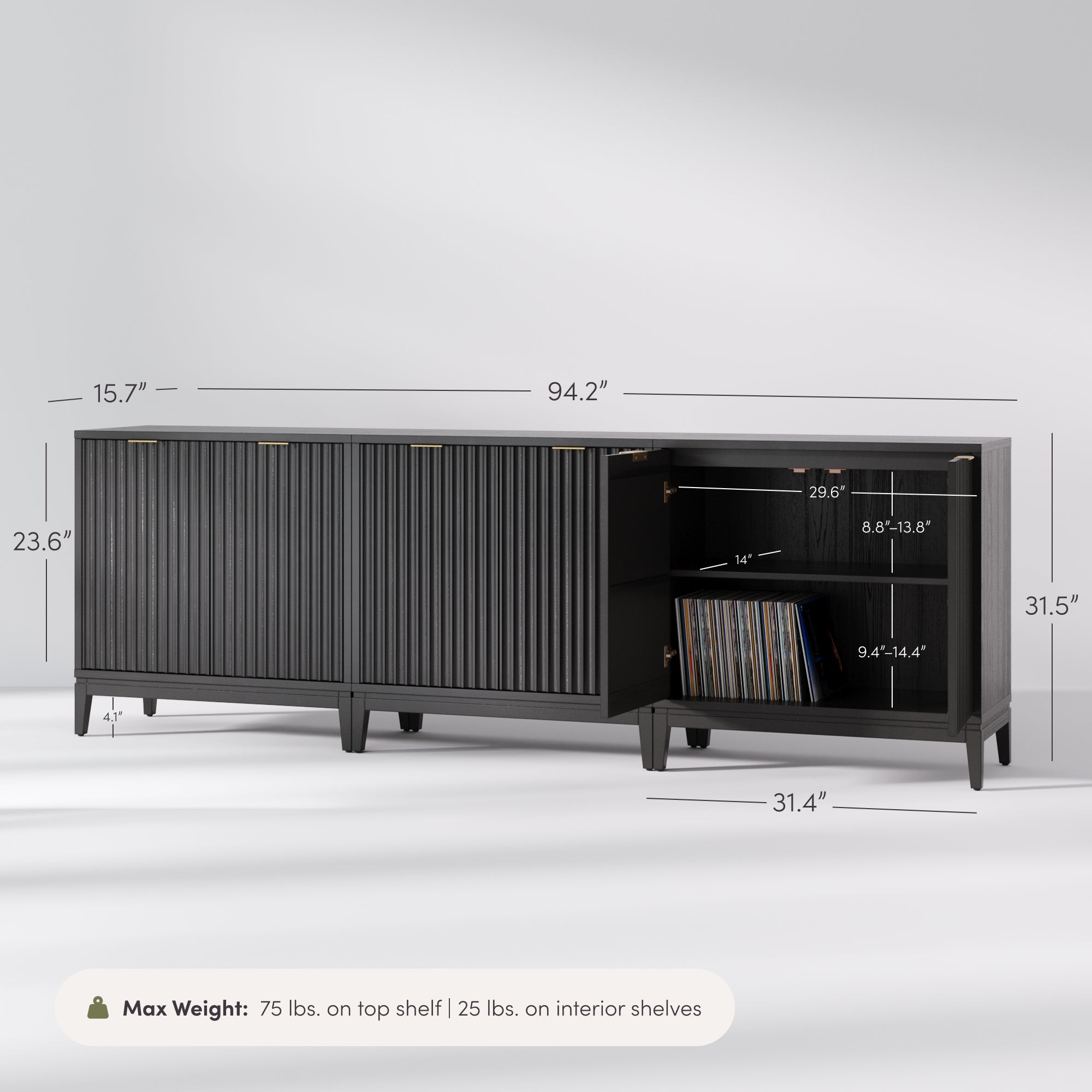 Jasper Credenza Black Oak Set of 3 Mid-Century | Nathan James