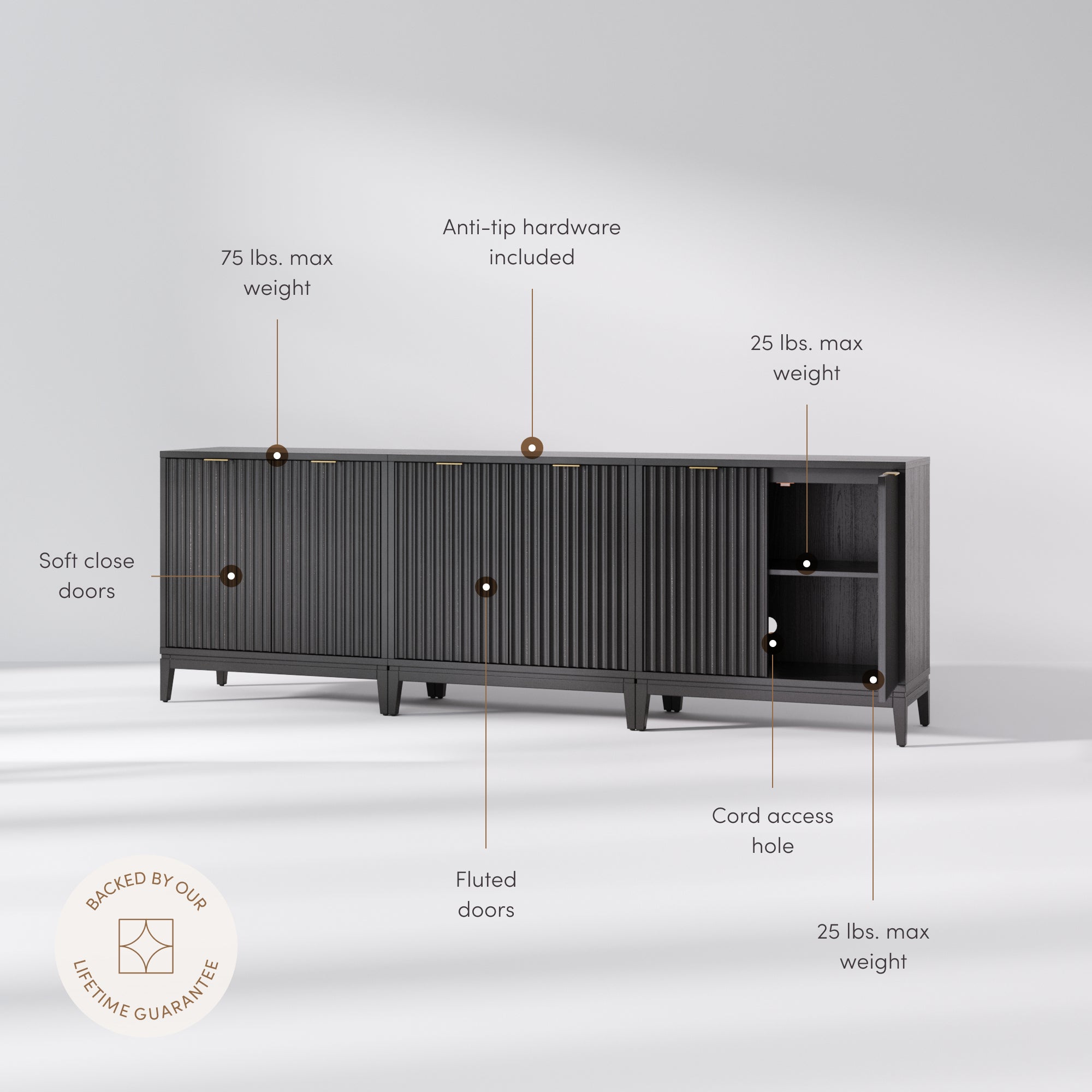 Jasper TV Console Black Fluted for 75