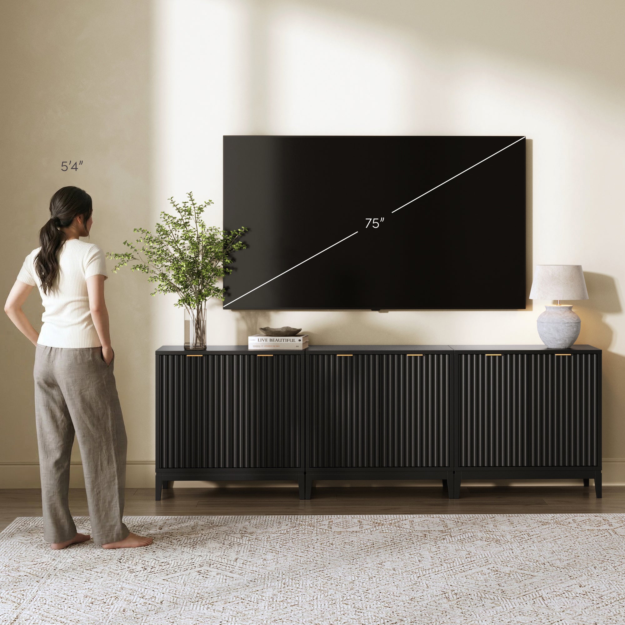 Jasper Credenza Black Oak Set of 3 Mid-Century | Nathan James