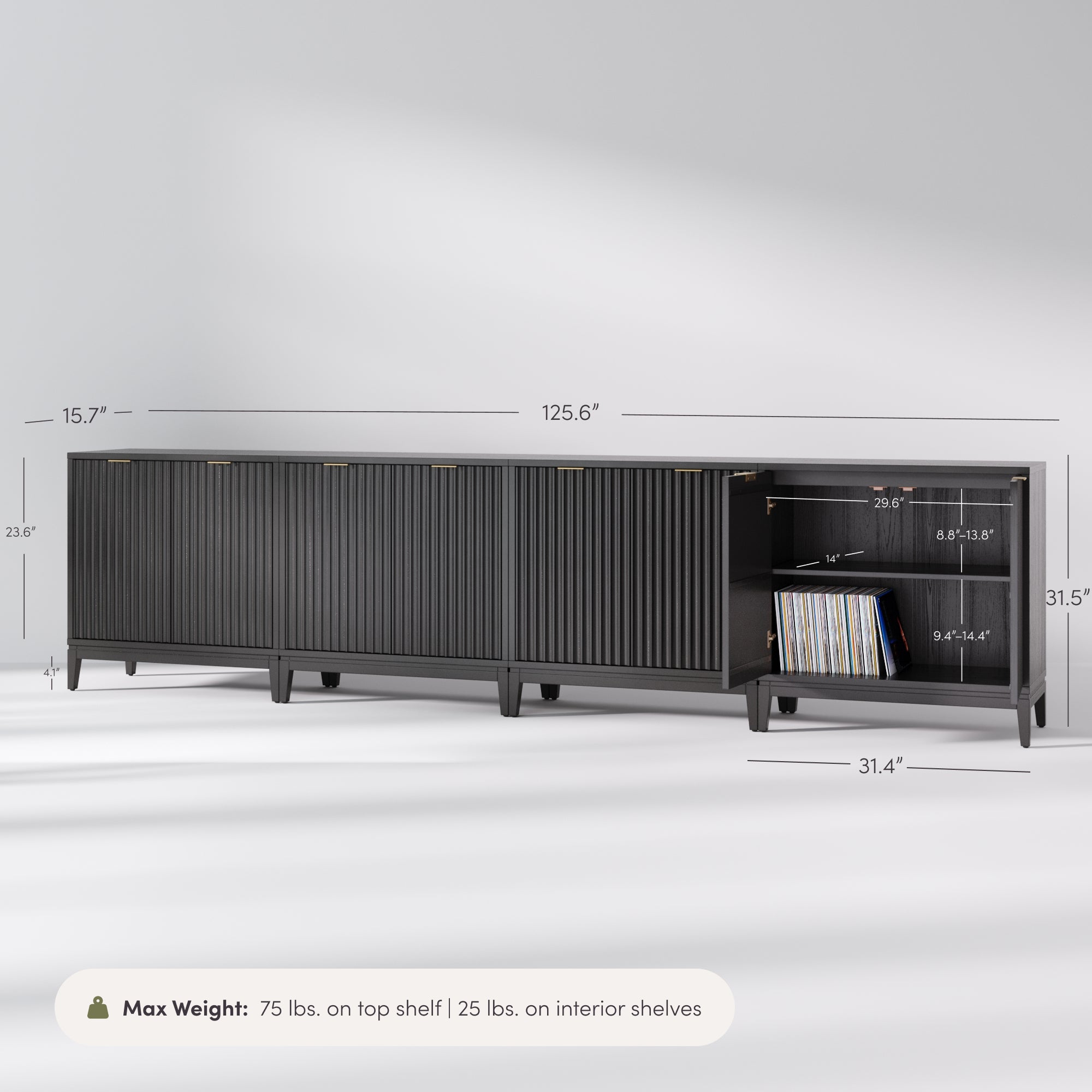 Jasper Boho Wood Fluted Large Console Black | Nathan James
