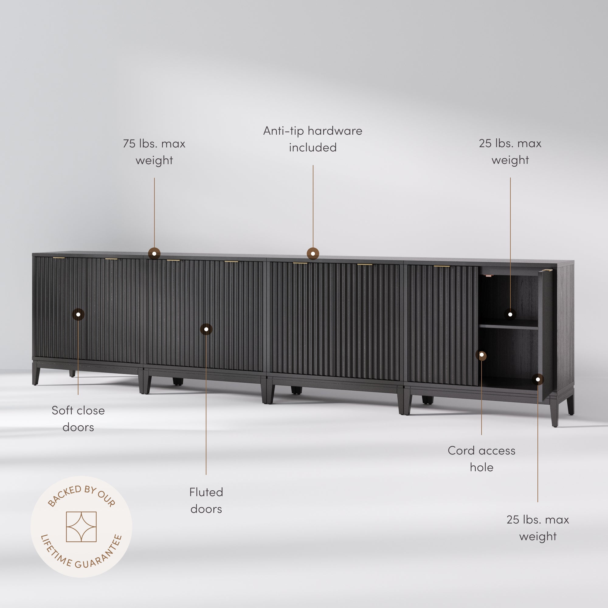 Jasper TV Console Black Fluted for 100
