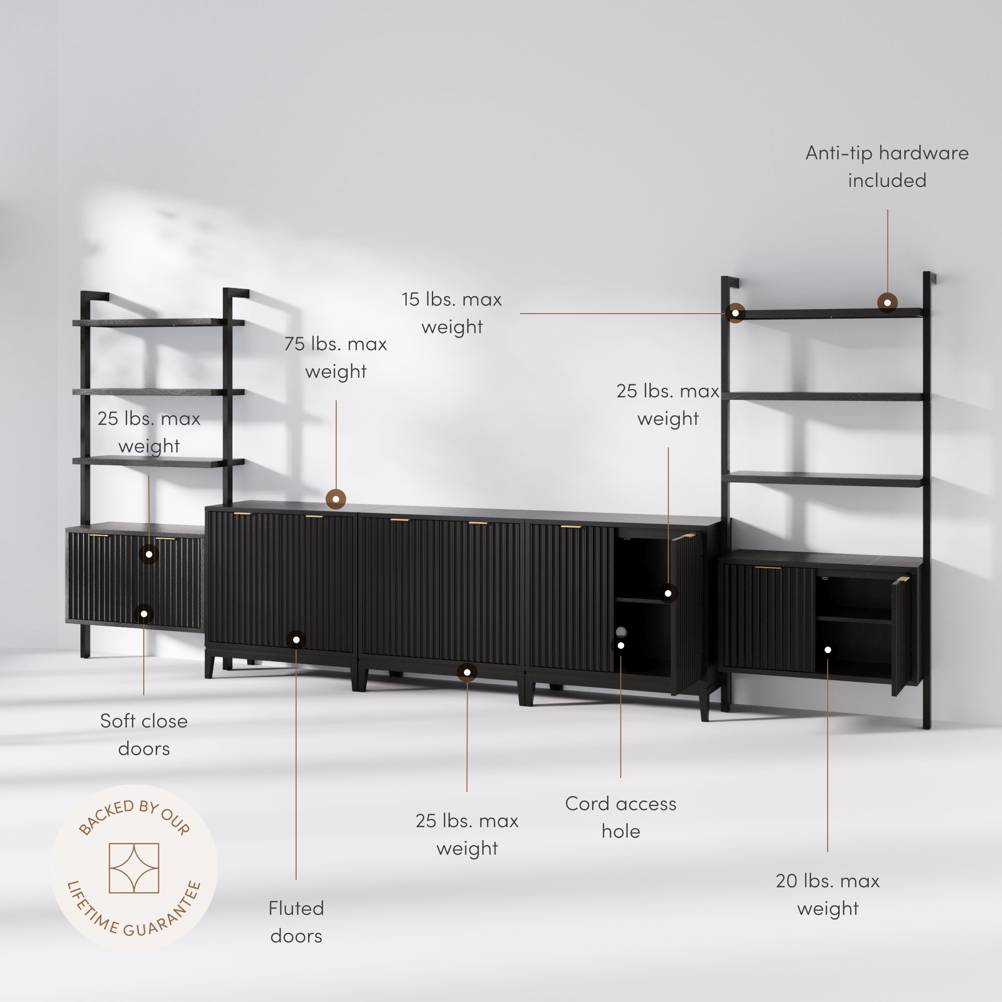 Jasper Wood Fluted Entertainment Center - Black Oak Finish