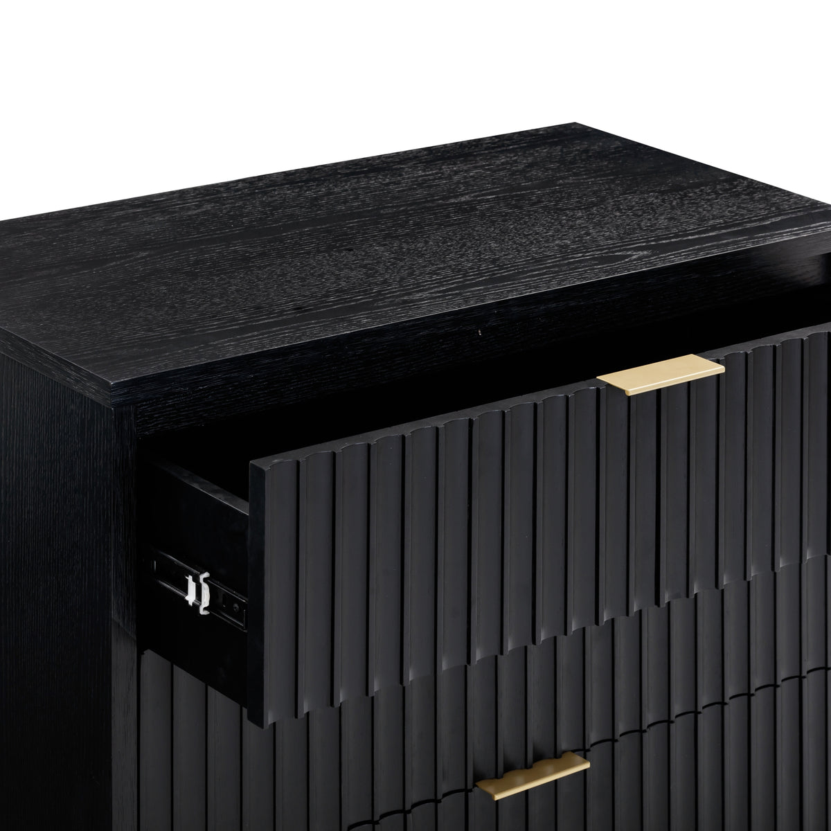 Mid-Century Fluted 9-Drawer Extra Large Dresser Black (Set of 3)