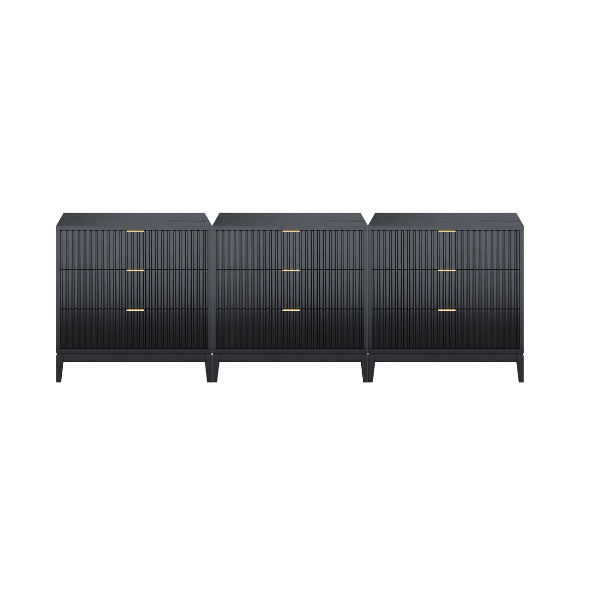 Mid-Century Fluted 9-Drawer Extra Large Dresser Black (Set of 3) Mid-Century Fluted 9-Drawer Extra Large Dresser Black (Set of 3)