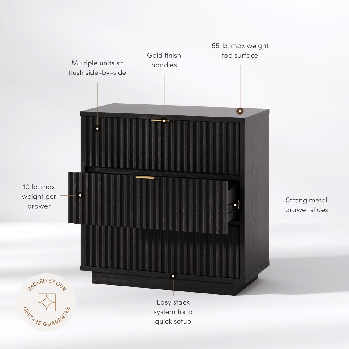 Modern Stackable 3-Drawer Modular Dresser Black Oak - Nathan James