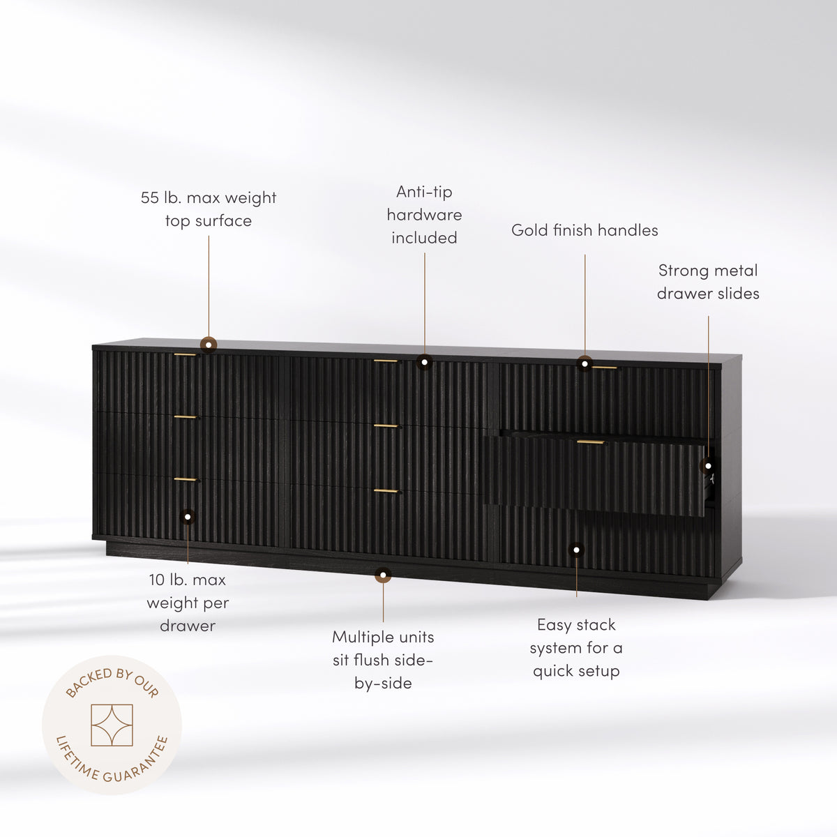 Modern Stackable 9-Drawer Modular Dresser Black Oak - Nathan James