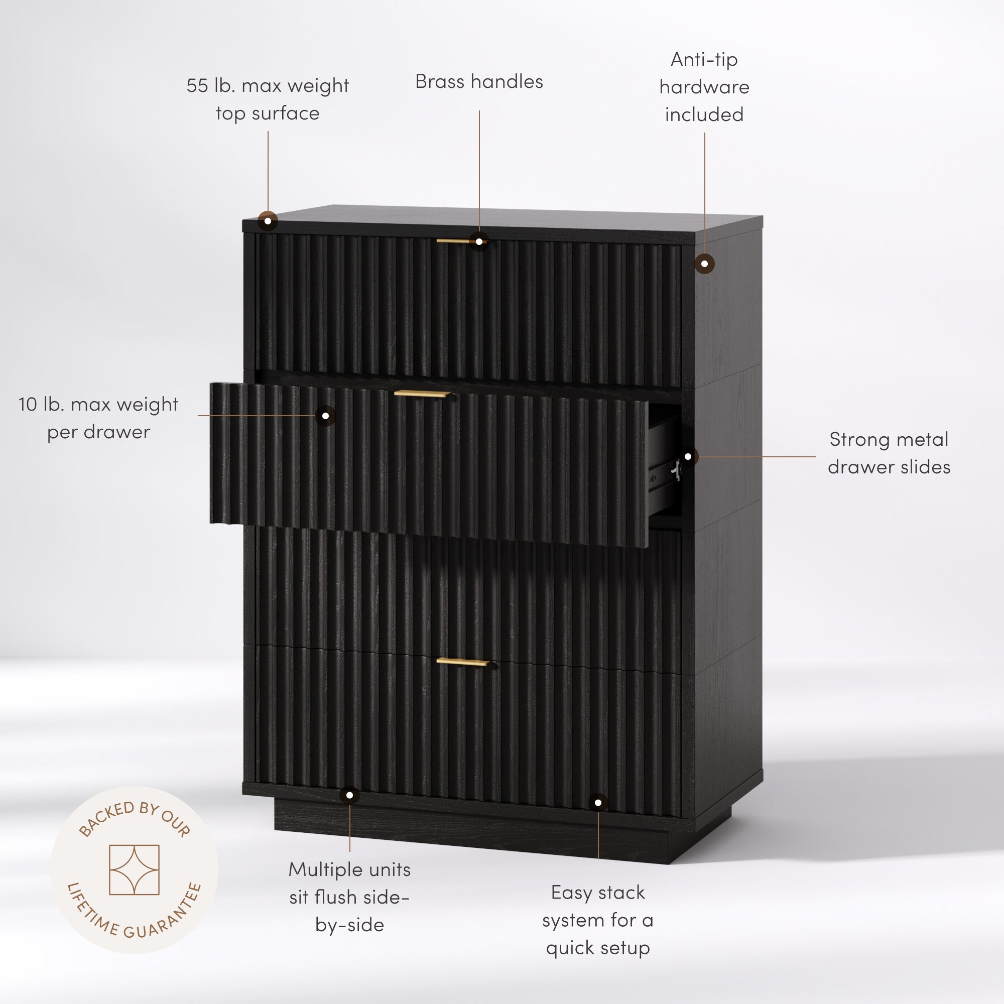 Jasper Dresser Modular 4-Drawer Black Oak | Nathan James