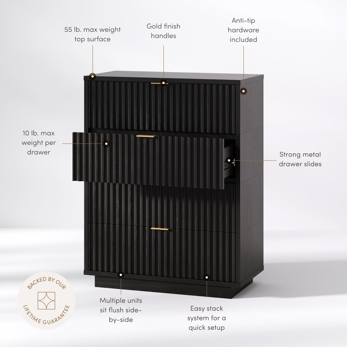 Modern Stackable 4-Drawer Modular Dresser Black Oak - Nathan James