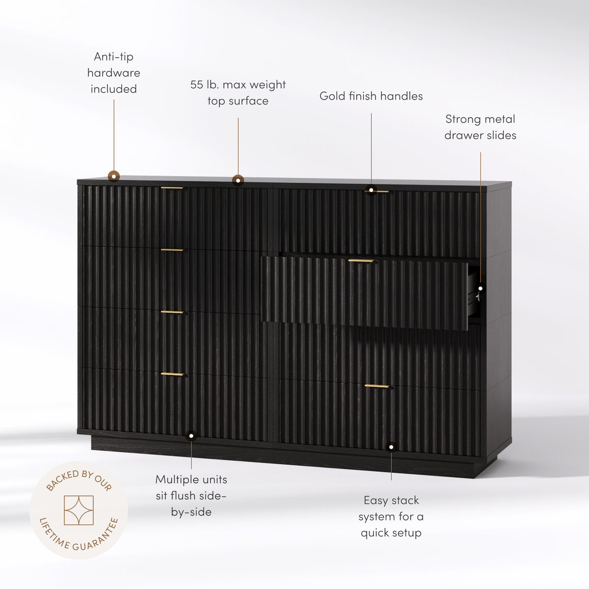 Modern Stackable 8-Drawer Modular Dresser Black Oak - Nathan James