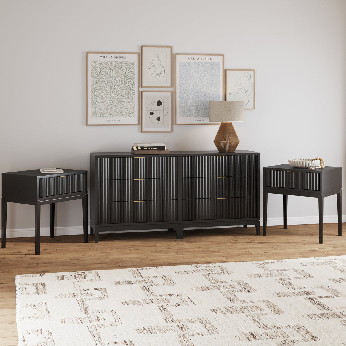 Jasper Fluted Wood Bedroom Set Black Oak