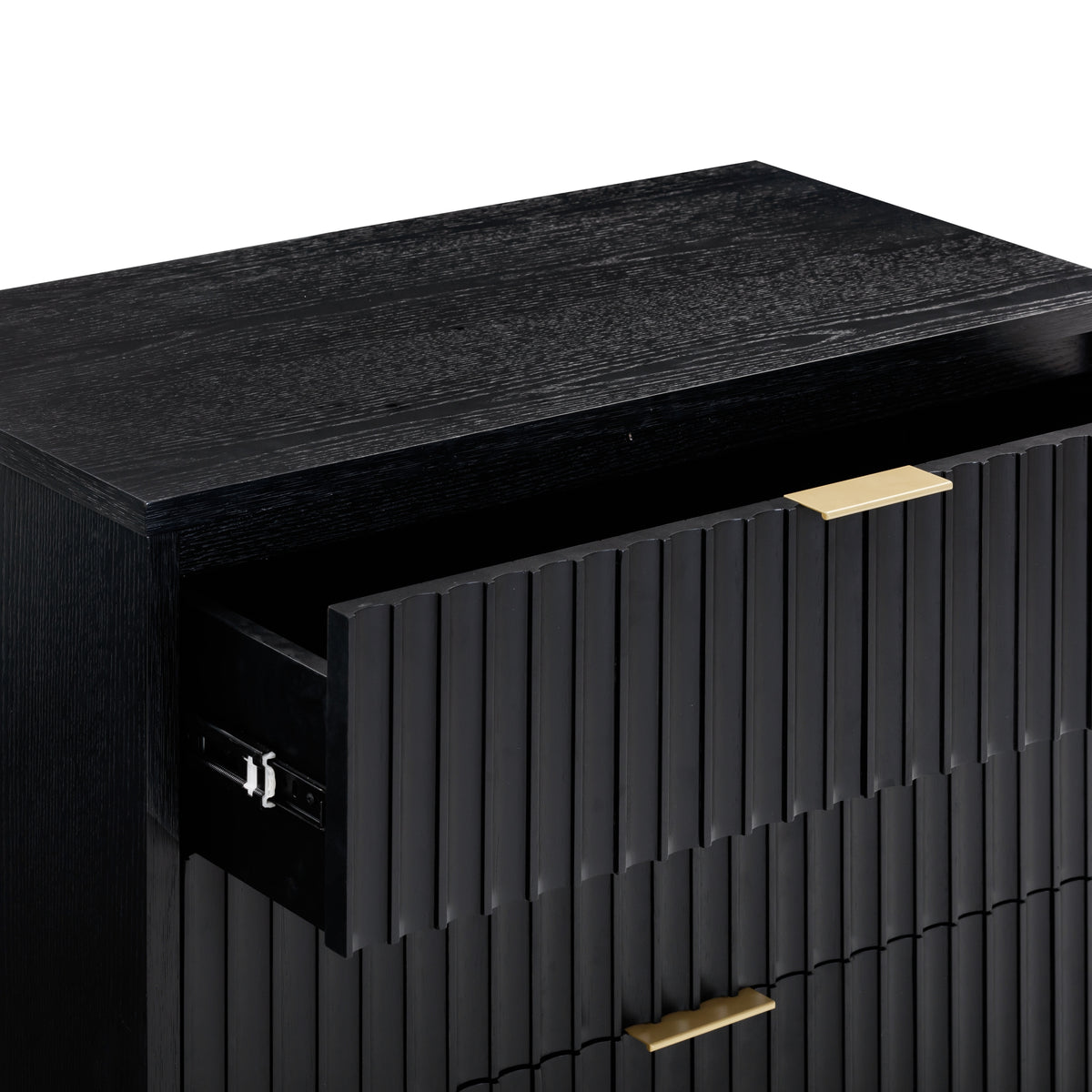 Mid-Century Fluted 3-Drawer Dressers Black Oak (Set of 2) Mid-Century Fluted 3-Drawer Dressers Black Oak (Set of 2)