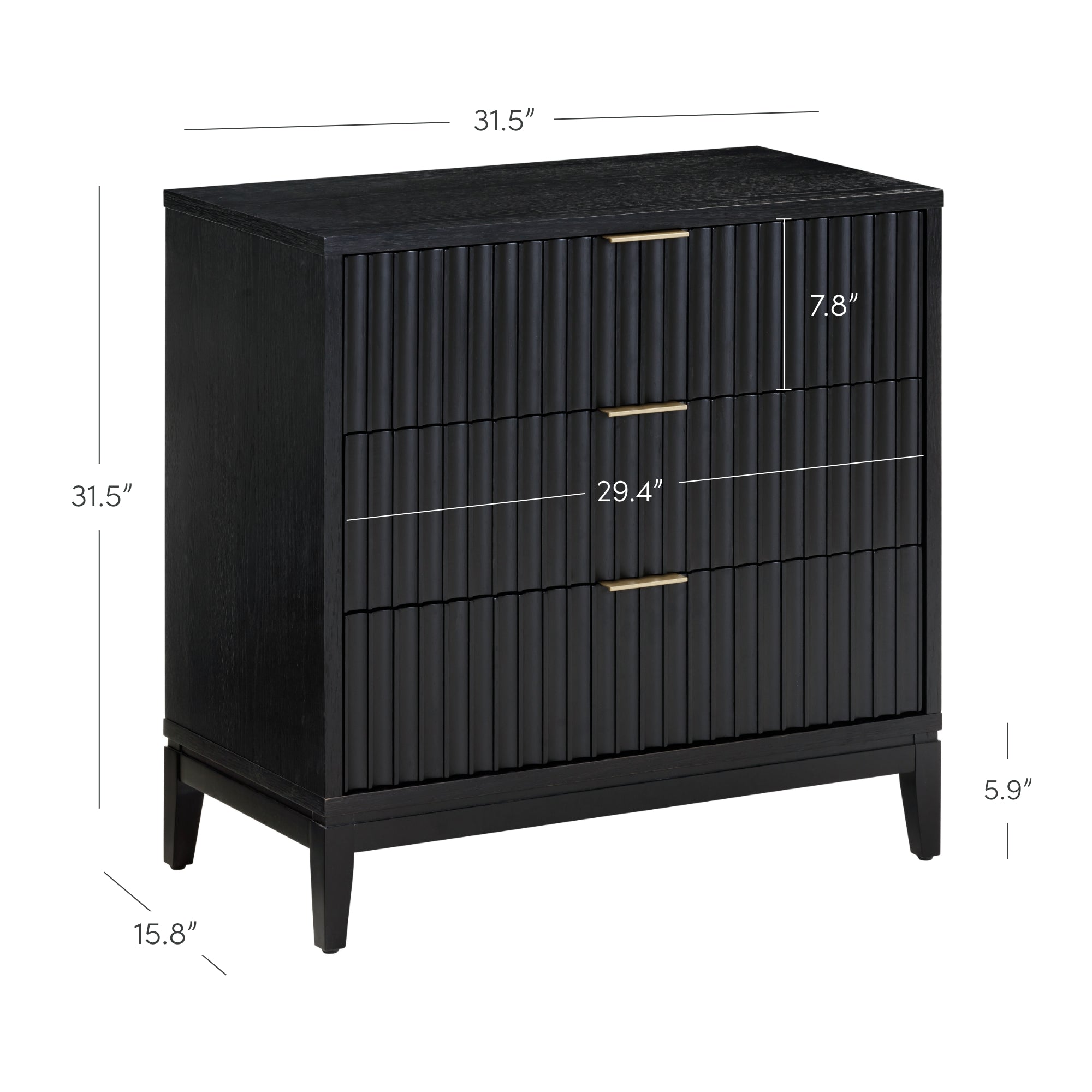 Mid-Century Fluted 3-Drawer Dressers Black Oak (Set of 2) - Thumbnail 2