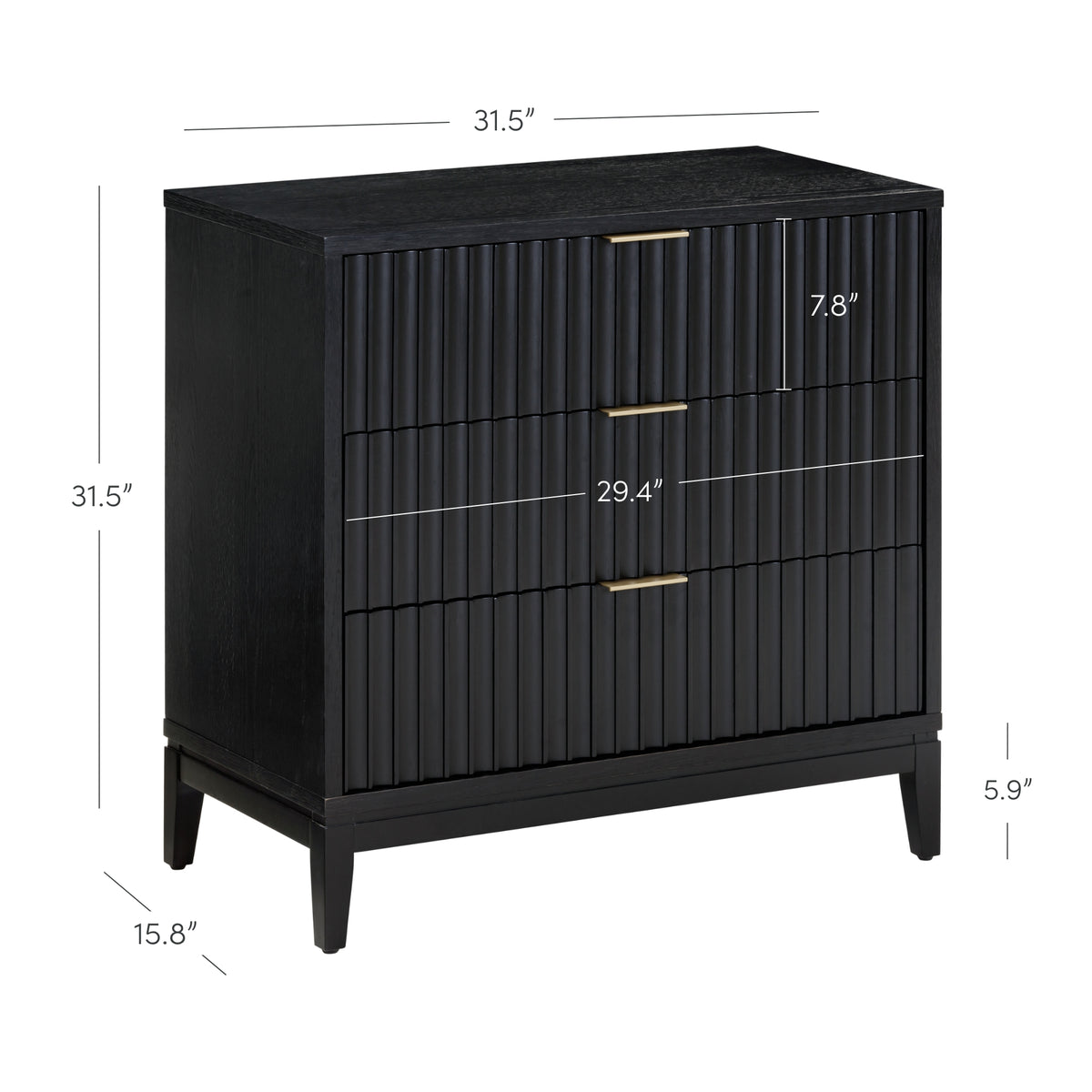 Jasper Mid-Century Fluted 3-Drawer Dresser Black