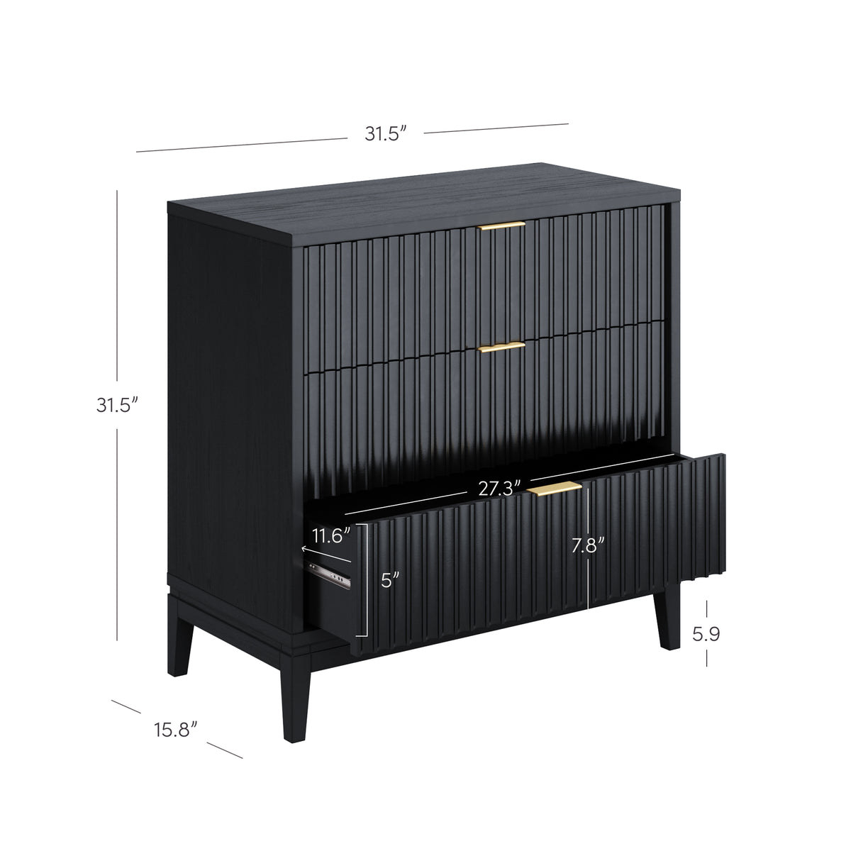 Jasper Dresser Black Fluted Set of 2 Mid-Century