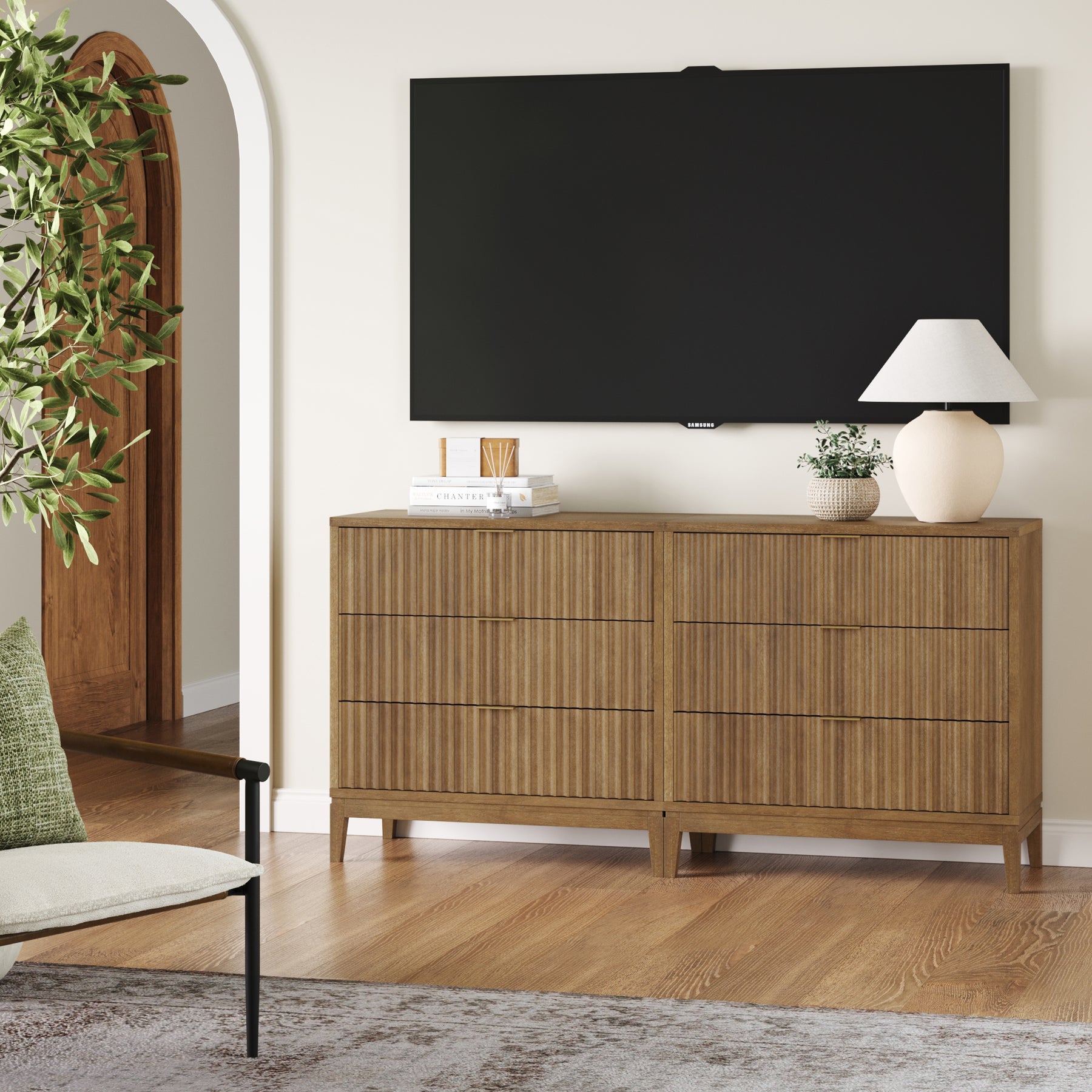Jasper Bohemian Solid Wood 3-Drawer Fluted Dresser