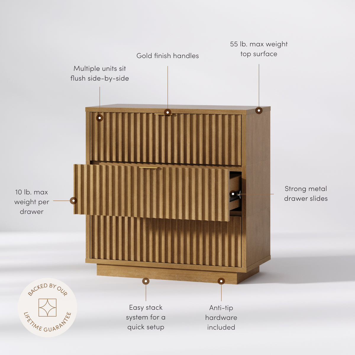 Modern Stackable 3-Drawer Modular Dresser Light Brown - Nathan James