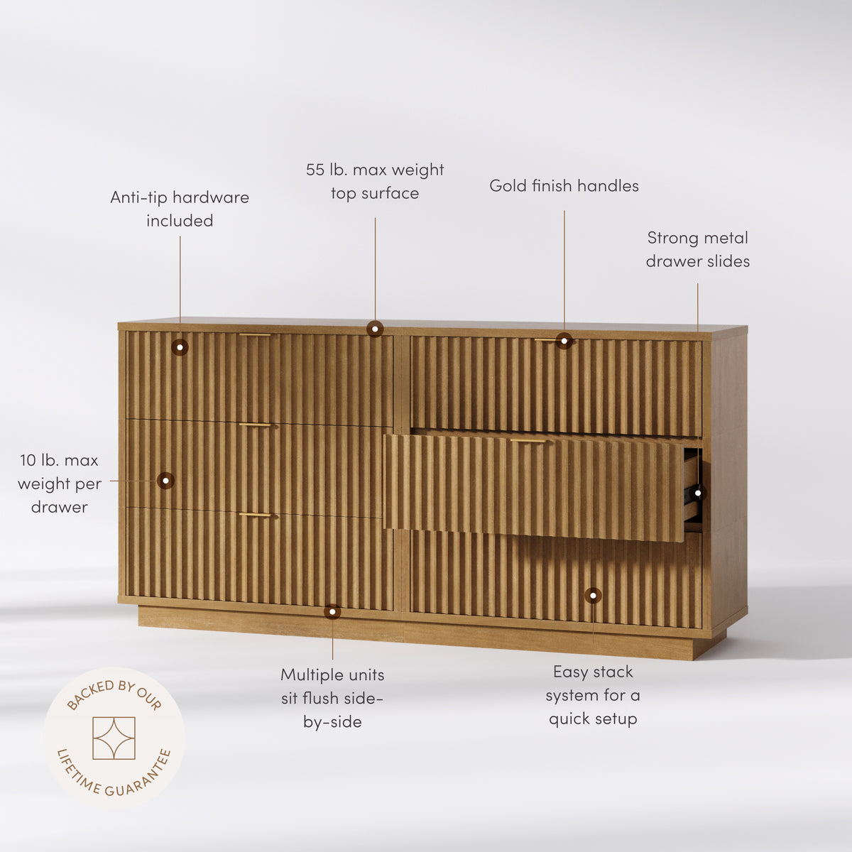 Modern Stackable 6-Drawer Modular Dresser Light Brown - Nathan James