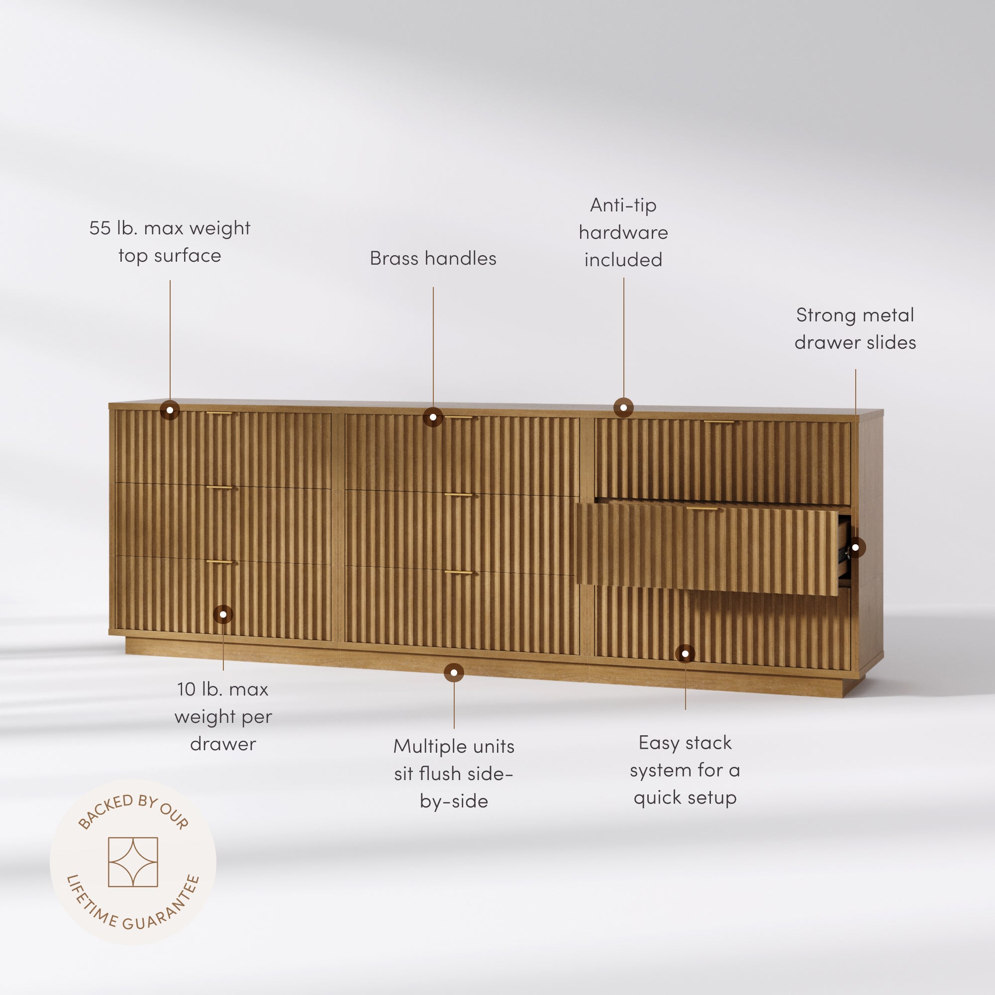 Jasper Dresser Modular 9-Drawer Light Brown | Nathan James