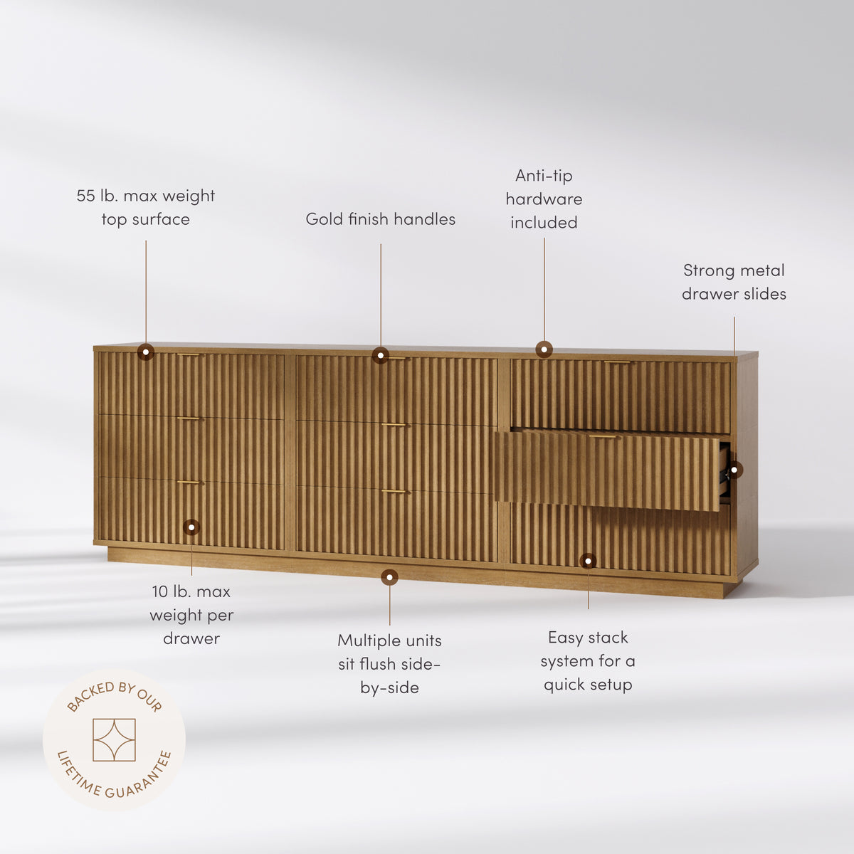 Modern Stackable 9-Drawer Modular Dresser Light Brown - Nathan James